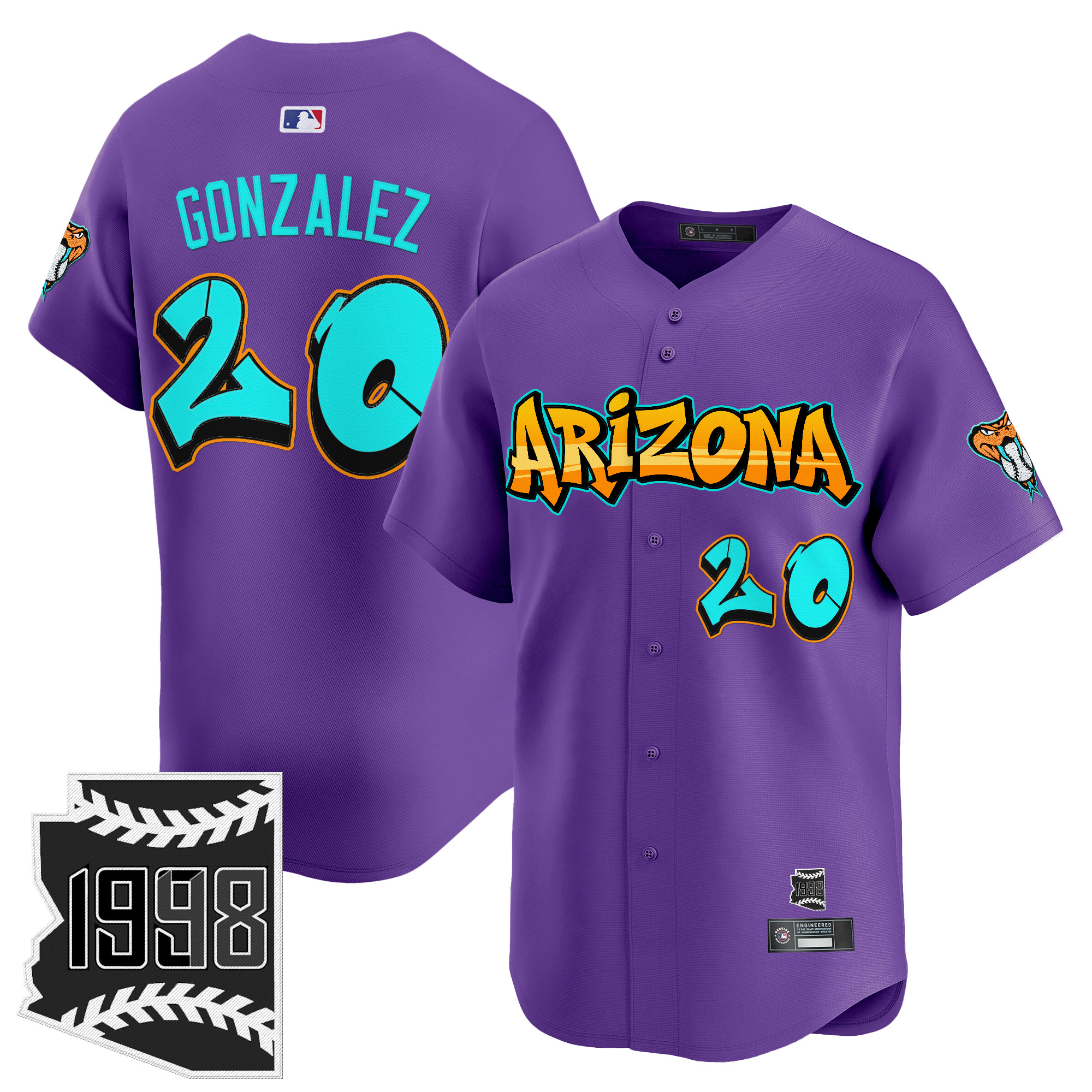 Luis Gonzalez Men's Arizona Diamondbacks Graffiti Desert Ink Edition Vapor Premier Limited Purple Jersey - All Stitched