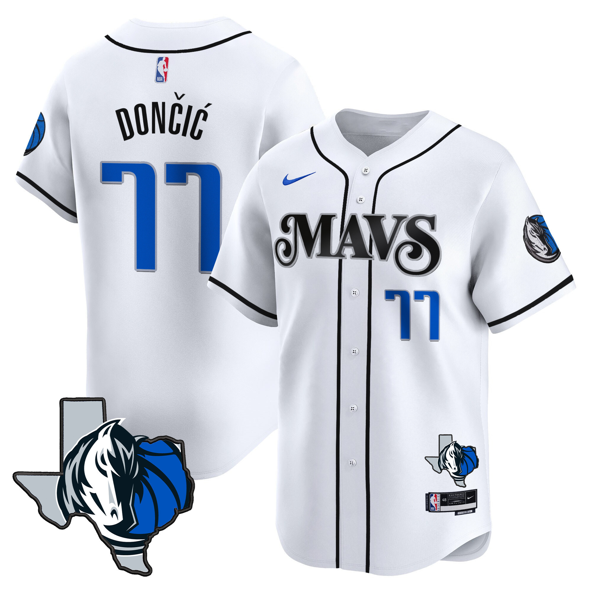 Luka Doncic Men's Dallas Mavericks Texas Patch Baseball White Jersey - All Stitched