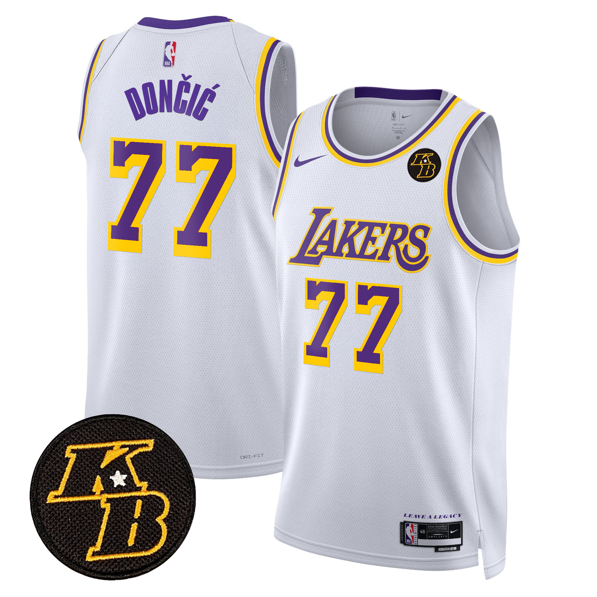 Luka Doncic Men's Los Angeles Lakers Kobe Bryant Patch Swingman Association Jersey - All Stitched