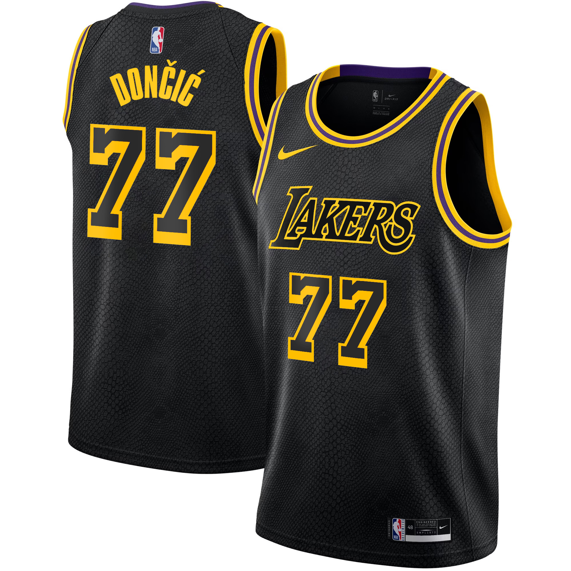 Luka Doncic Men's Los Angeles Lakers Swingman Black Mamba Jersey - All Stitched