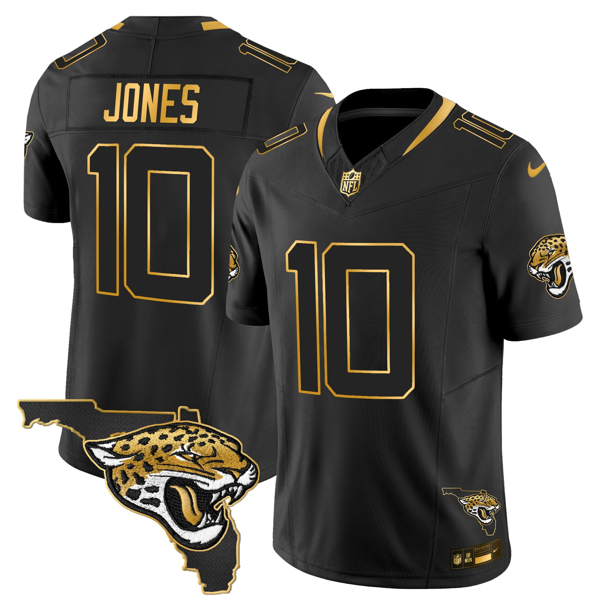 Mac Jones Men's Jacksonville Jaguars 2025 Gold Vapor Limited Black Gold Jersey - All Stitched