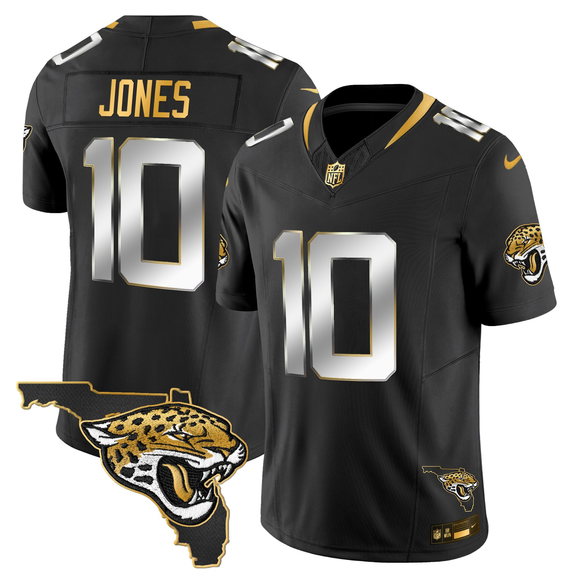 Mac Jones Men's Jacksonville Jaguars 2025 Gold Vapor Limited Black Limited Jersey - All Stitched