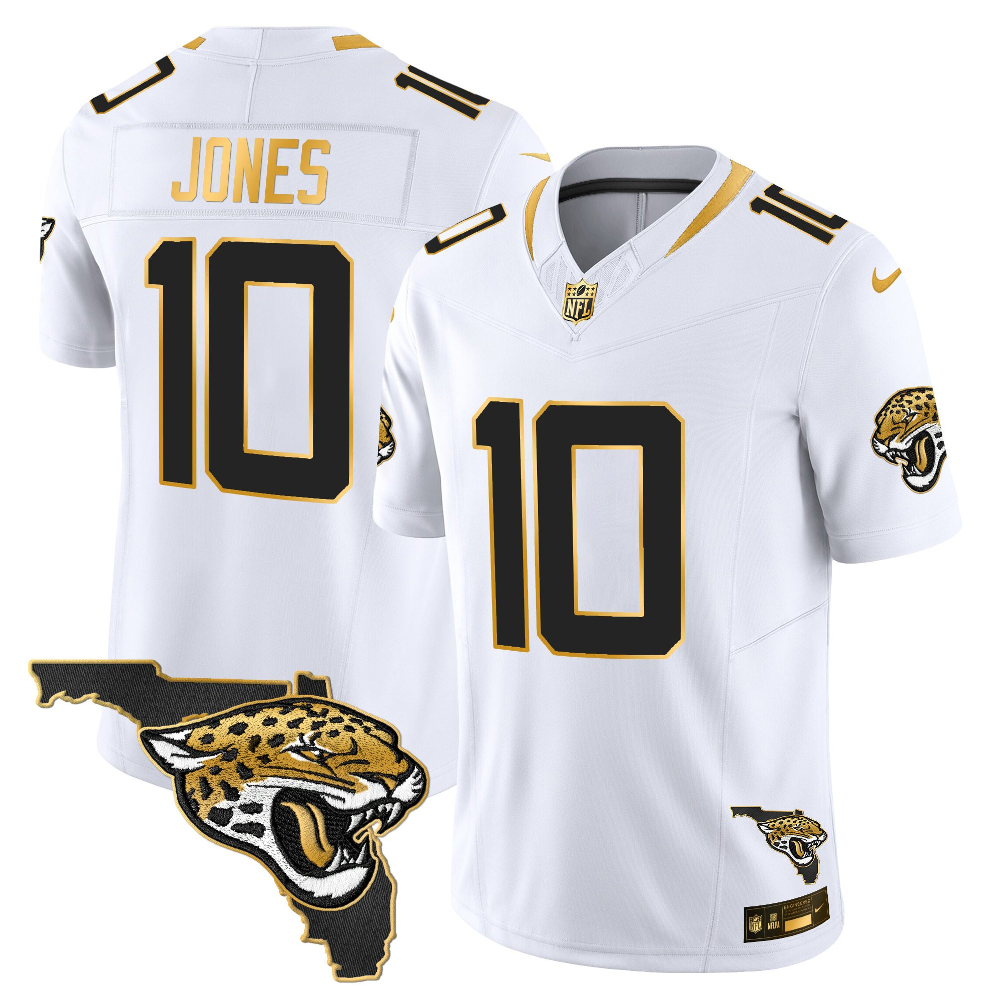 Mac Jones Men's Jacksonville Jaguars 2025 Gold Vapor Limited White Gold Jersey - All Stitched