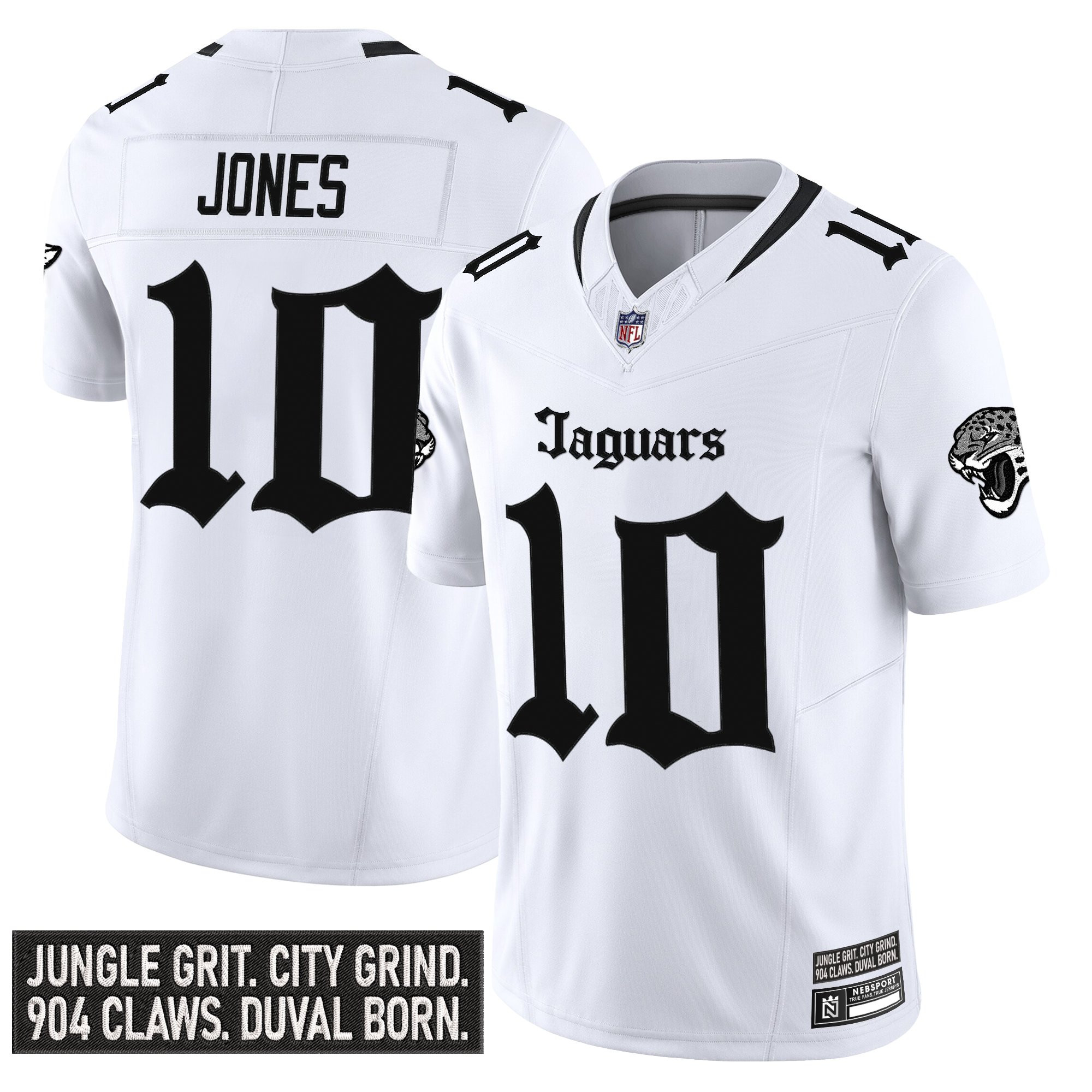 Mac Jones Men's Jacksonville Jaguars Gothic Duvall Shadows Edition Vapor White Jersey - All Stitched
