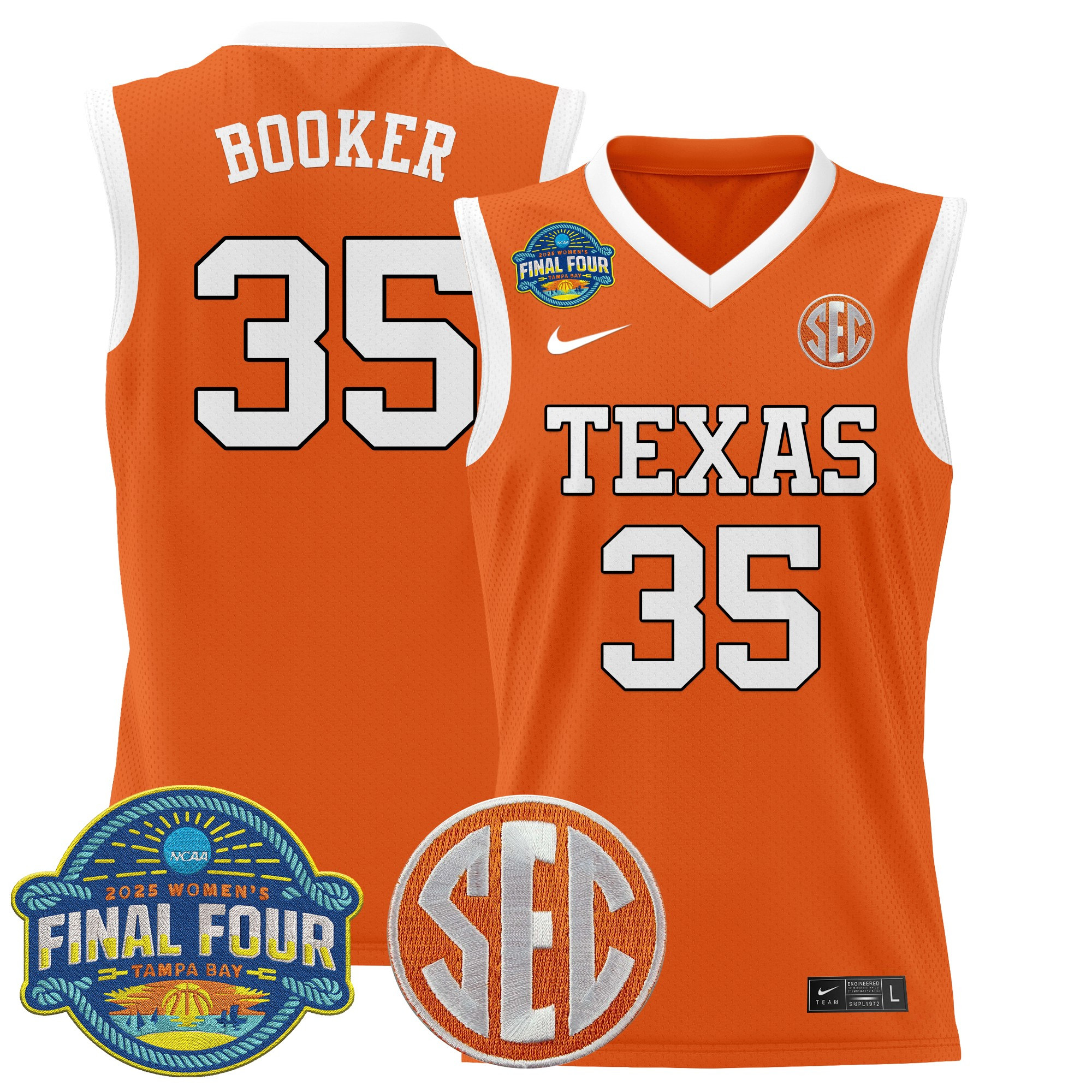 Madison Booker Men's Size - Texas Longhorns 2025 Sec Women's Final Four Patch Lightweight Basketball Orange Jersey - All Stitched