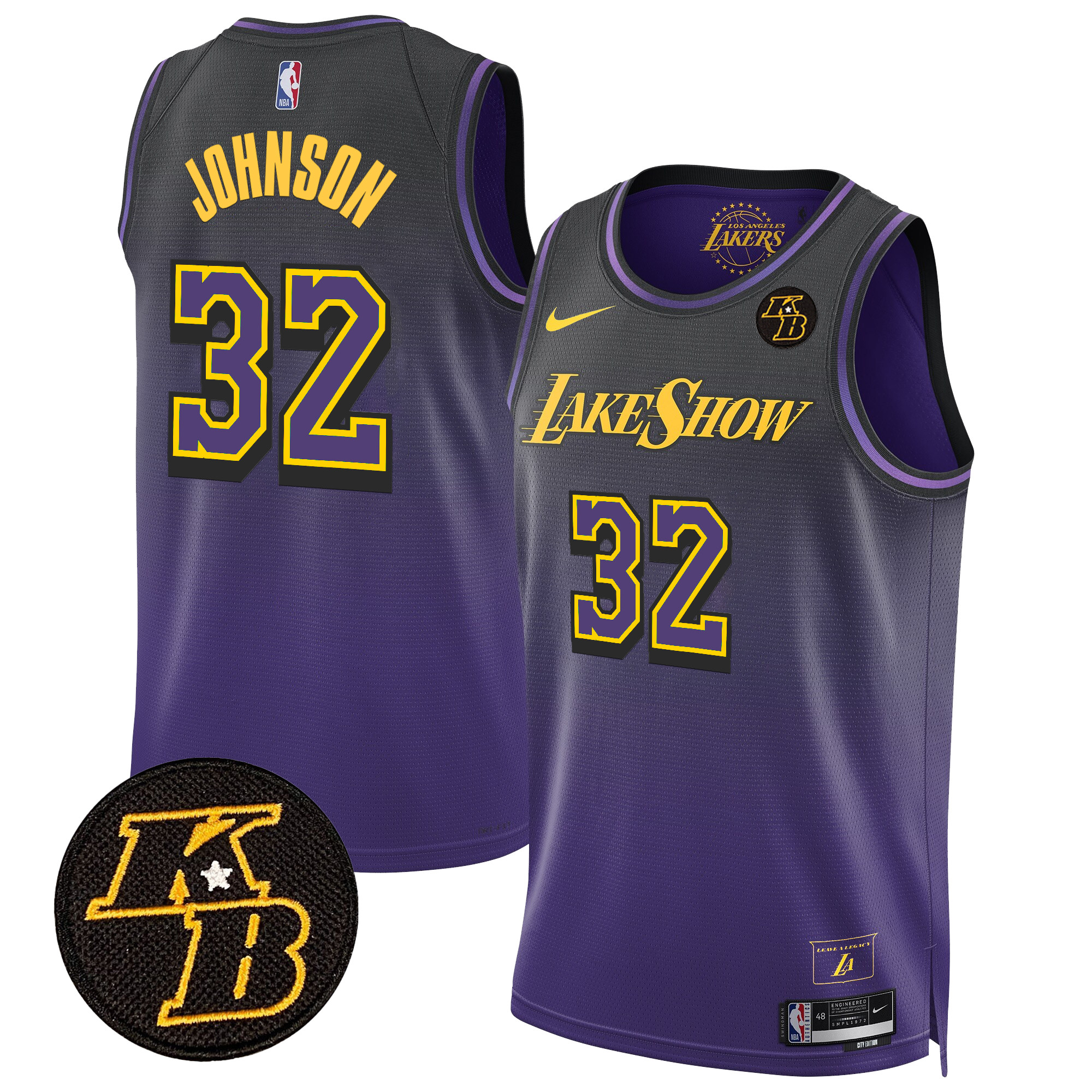Magic Johnson Men's Los Angeles Lakers Kobe Bryant Patch Swingman 2024/25 City Jersey - All Stitched