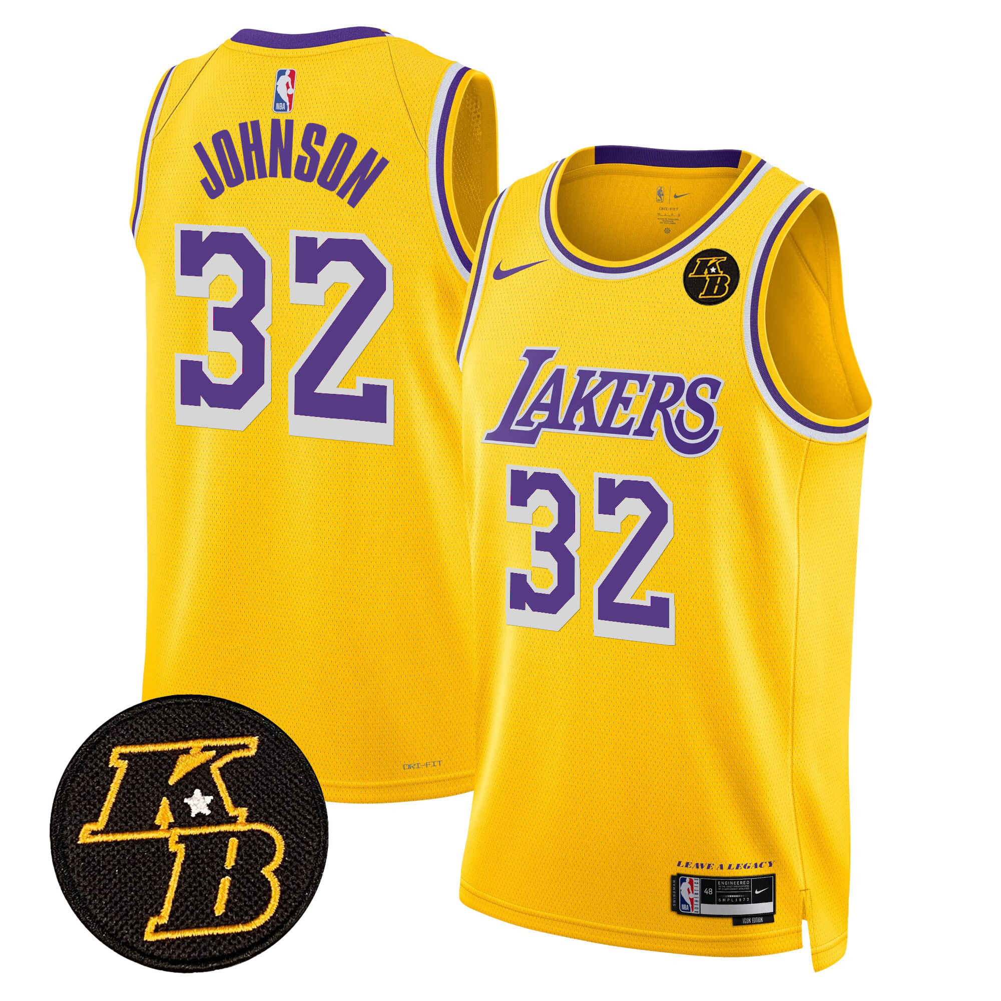 Magic Johnson Men's Los Angeles Lakers Kobe Bryant Patch Swingman Icon Jersey - All Stitched
