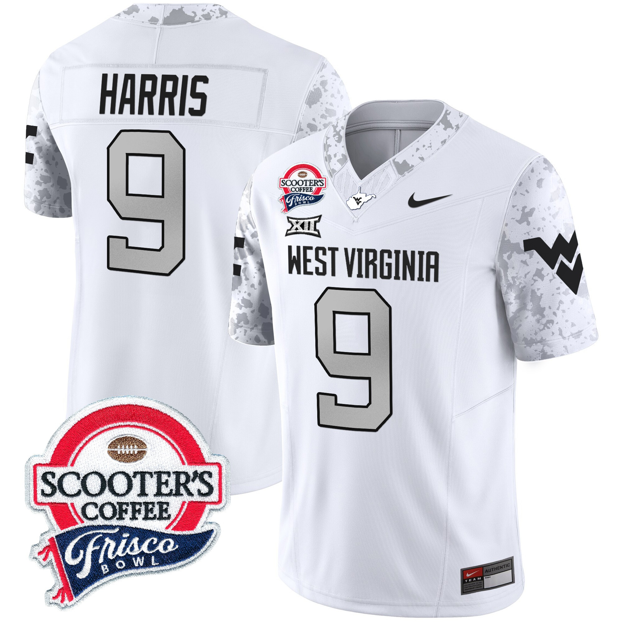 Major Harris Men's West Virginia Mountaineers 2025 Frisco Bowl Patch Vapor Limited White Jersey - All Stitched