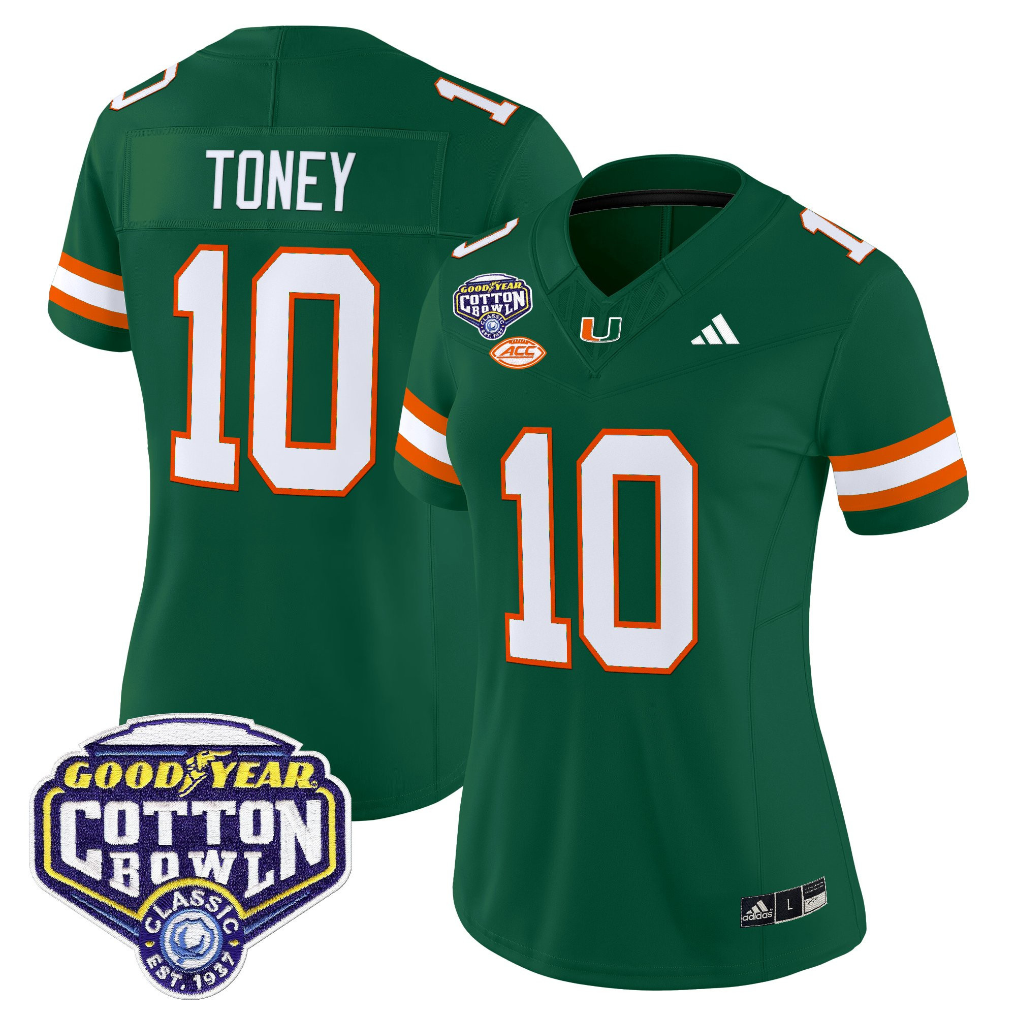 Malachi Toney Women's Miami Hurricanes 2025 Cotton Bowl Vapor Limited Green Jersey - All Stitched