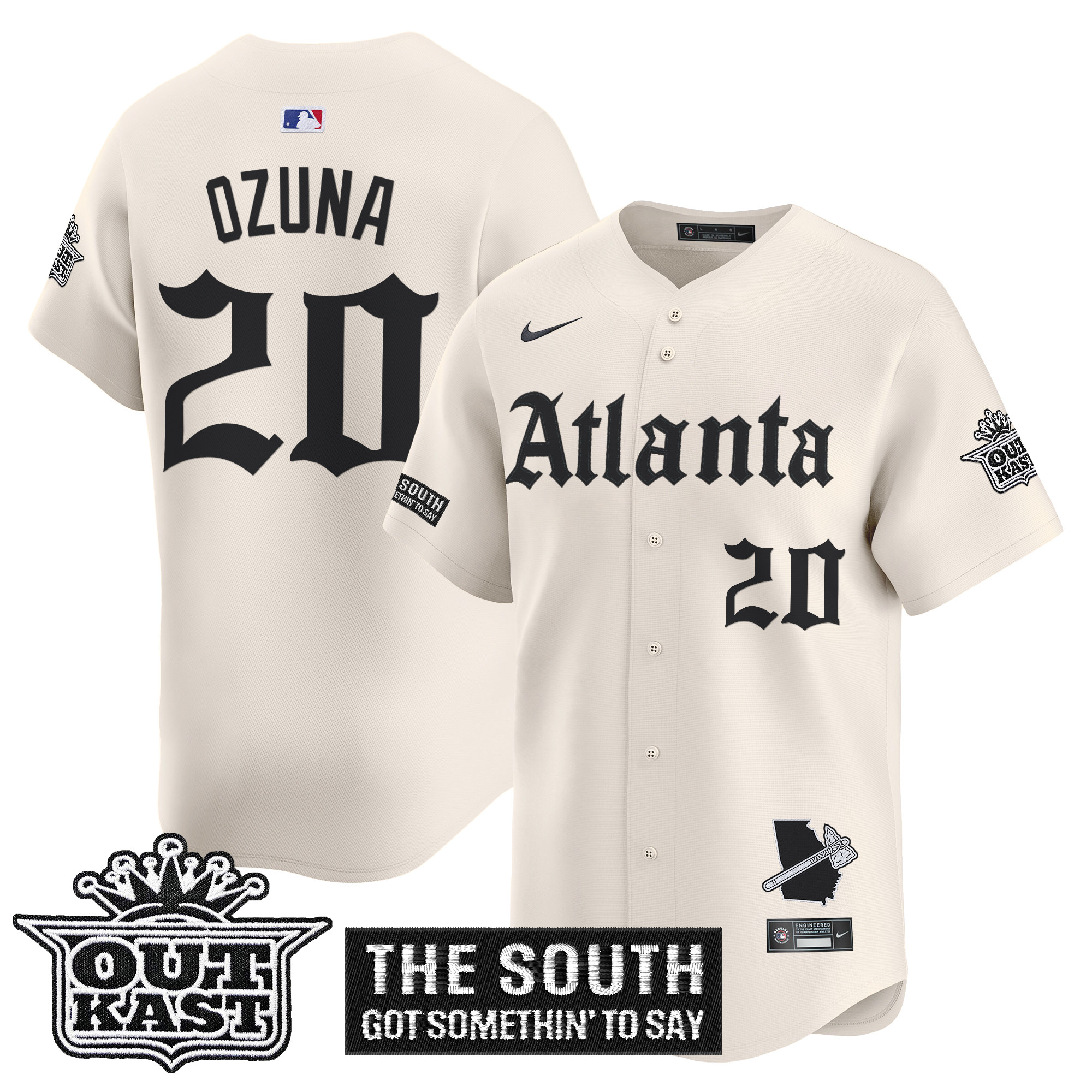 Marcell Ozuna Men's Atlanta Braves Gothic South x Outkast Edition Vapor Premier Limited Cream Jersey - All Stitched