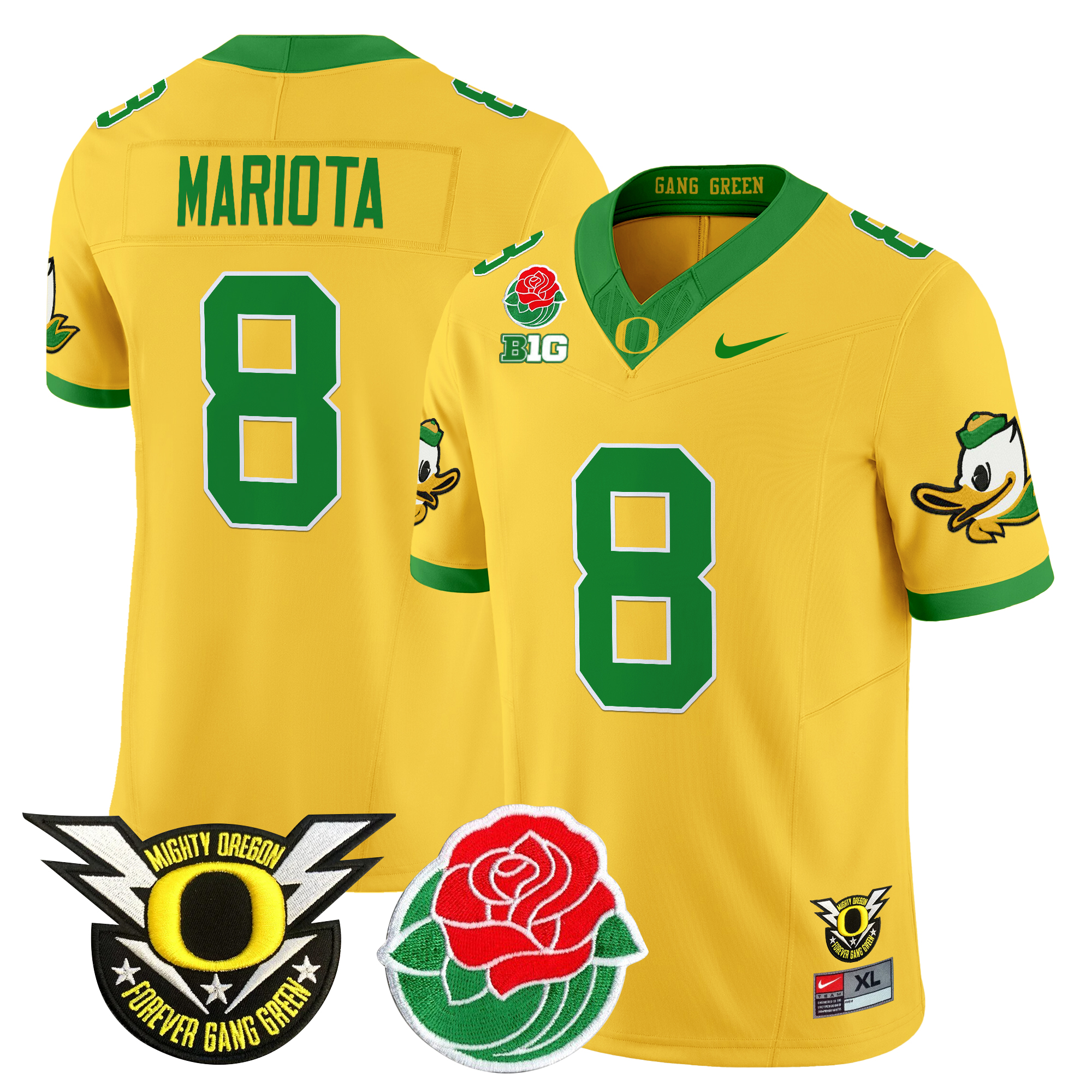 Marcus Mariota Men's Oregon Ducks 2025 Rose Bowl Game & BIG Patch Vapor Limited Gold Jersey - All Stitched