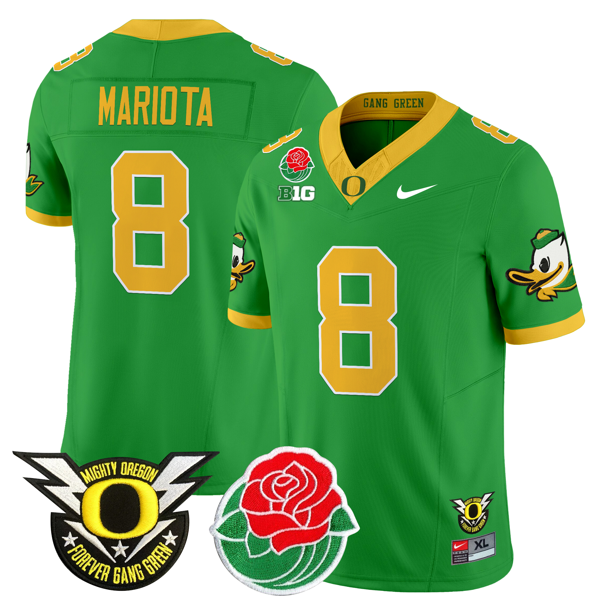 Marcus Mariota Men's Oregon Ducks 2025 Rose Bowl Game & BIG Patch Vapor Limited Green Jersey - All Stitched