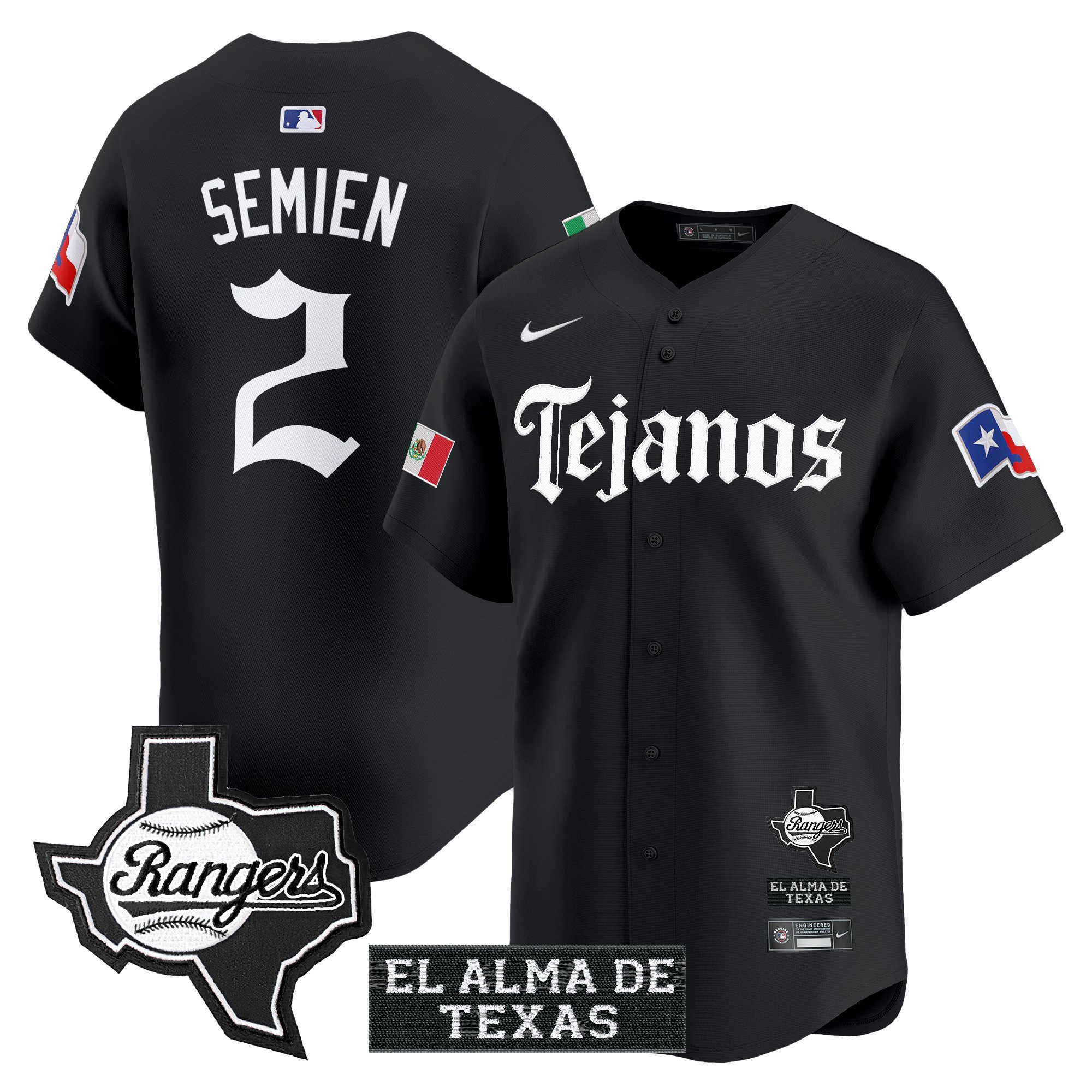 Marcus Semien Men's Texas Rangers Mexico Tejano Barrio Style Vapor Premier Limited Black Jersey - All Stitched