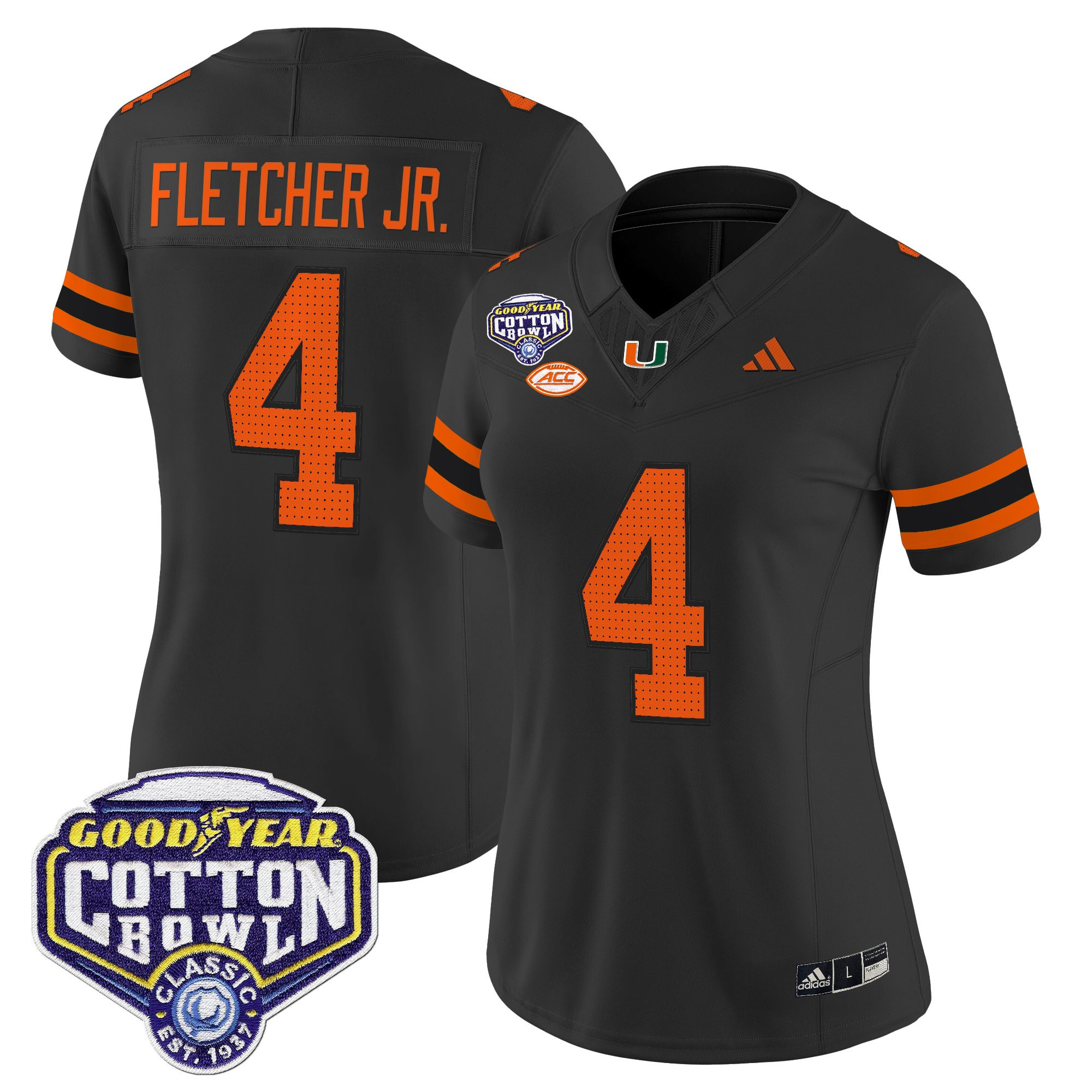 Mark Fletcher Jr. Women's Miami Hurricanes 2025 Cotton Bowl Vapor Limited Black Jersey - All Stitched