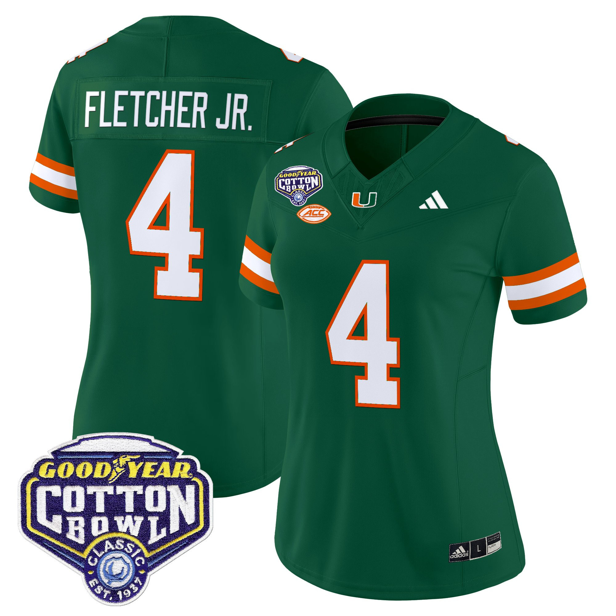 Mark Fletcher Jr. Women's Miami Hurricanes 2025 Cotton Bowl Vapor Limited Green Jersey - All Stitched