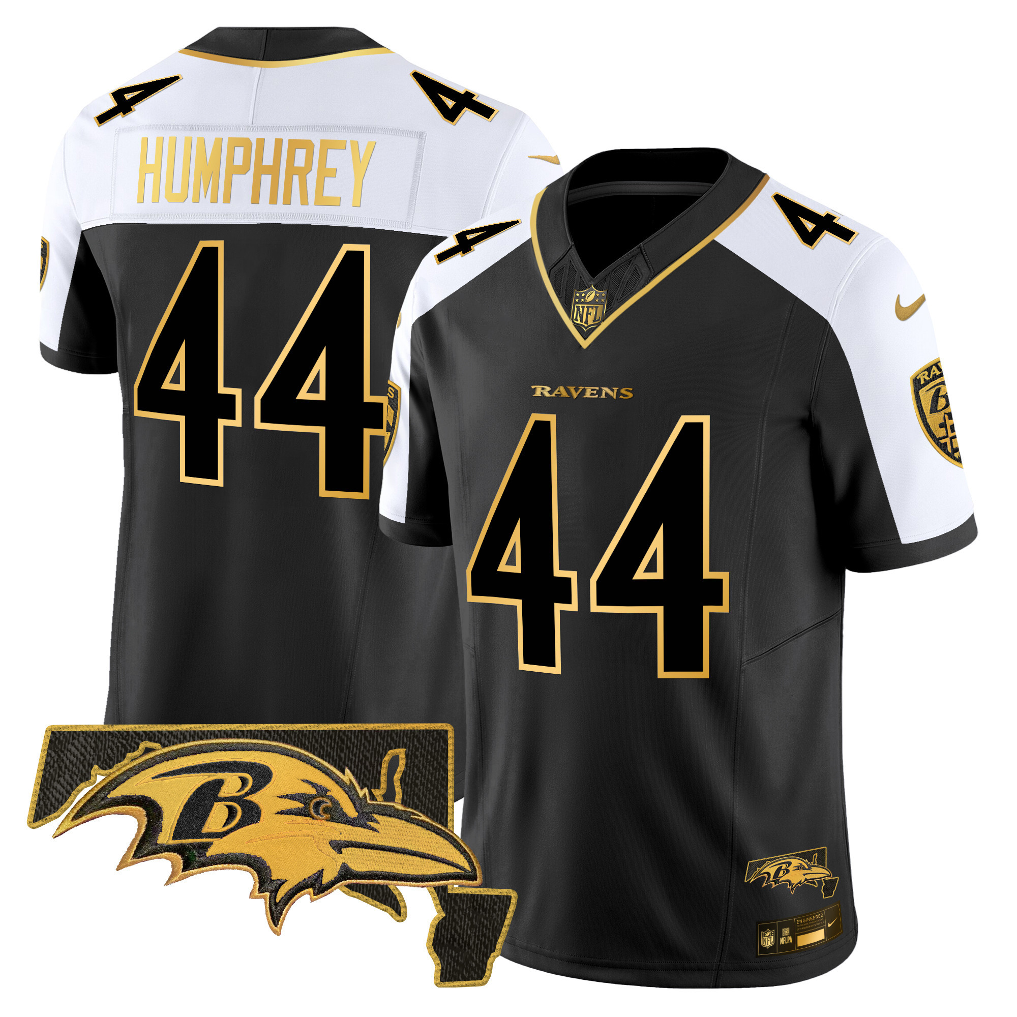 Marlon Humphrey Men's Baltimore Ravens Maryland Patch Gold Vapor Limited Alternate Jersey V2 - All Stitched