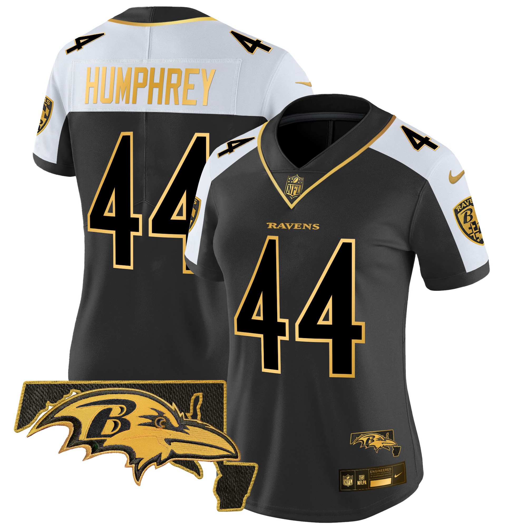 Marlon Humphrey Women's Baltimore Ravens Maryland Patch Gold Vapor Limited Alternate Jersey V2 - All Stitched