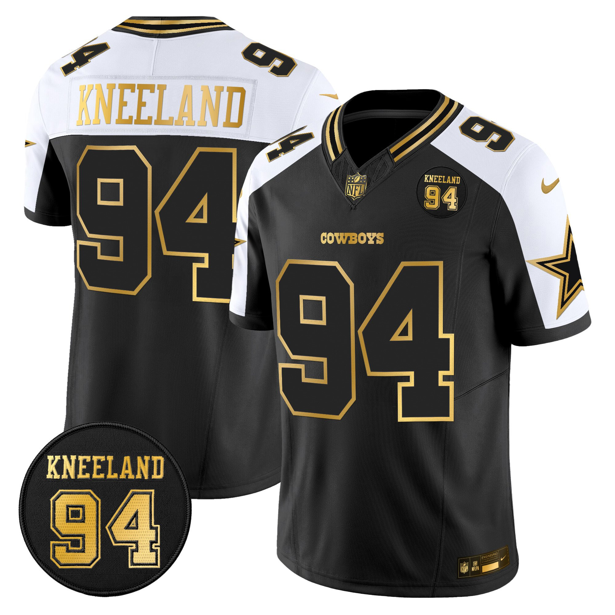 Marshawn Kneeland Men's Dallas Cowboys #94 Marshawn Kneeland Memorial Patch Gold Vapor Limited Alternate Jersey - All Stitched