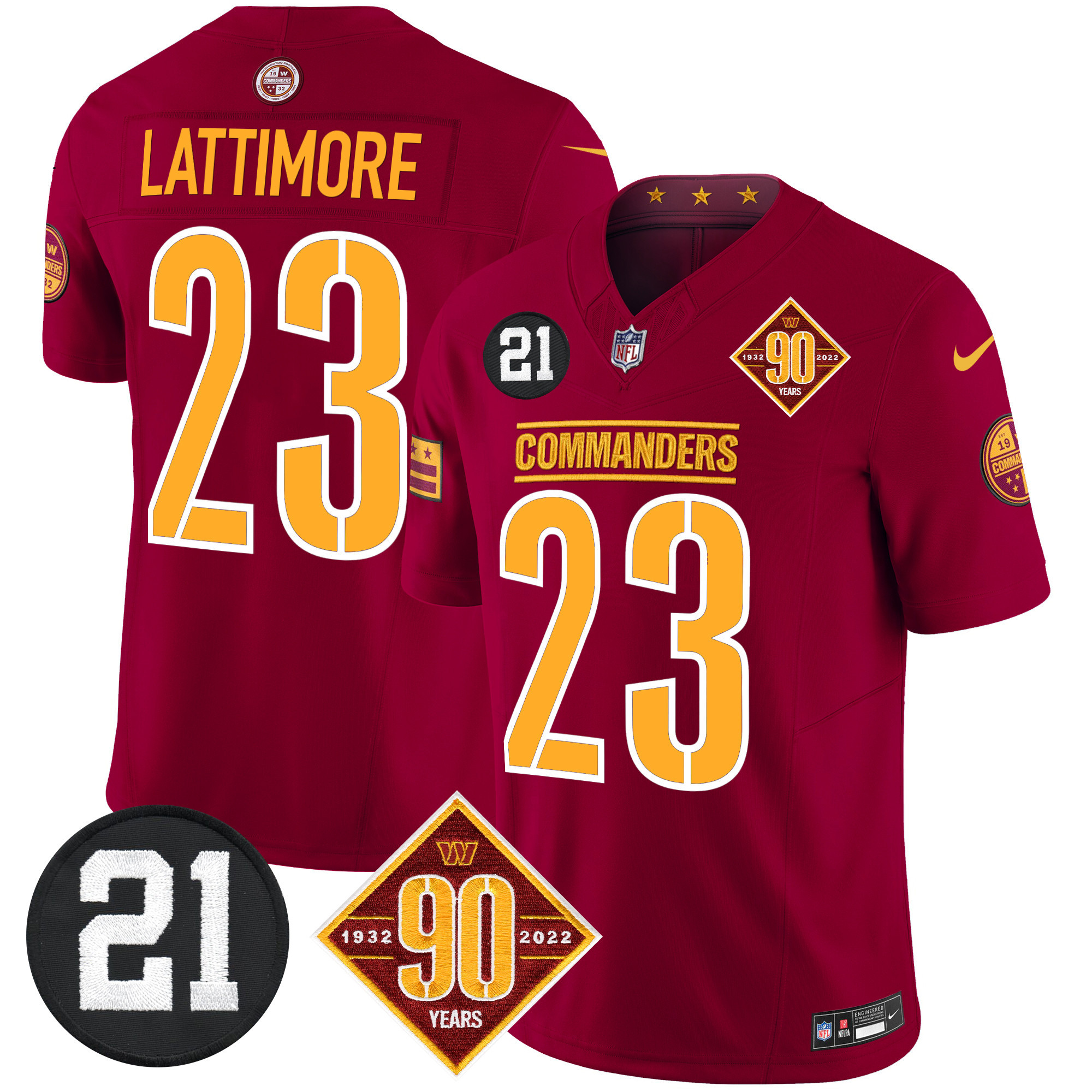 Marshon Lattimore Men's Washington Commanders 90th & Sean Taylor Patch Vapor Limited Burgundy Jersey - All Stitched