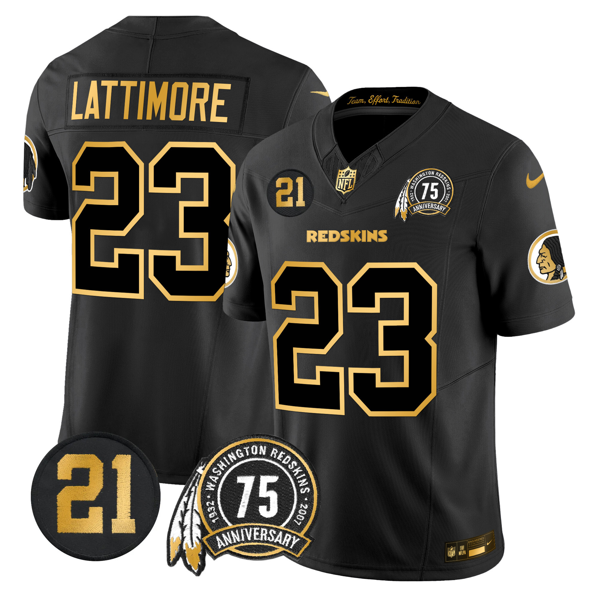 Marshon Lattimore Men's Washington Redskins 75th & Sean Taylor Patch Gold Vapor Limited Black Gold Jersey - All Stitched