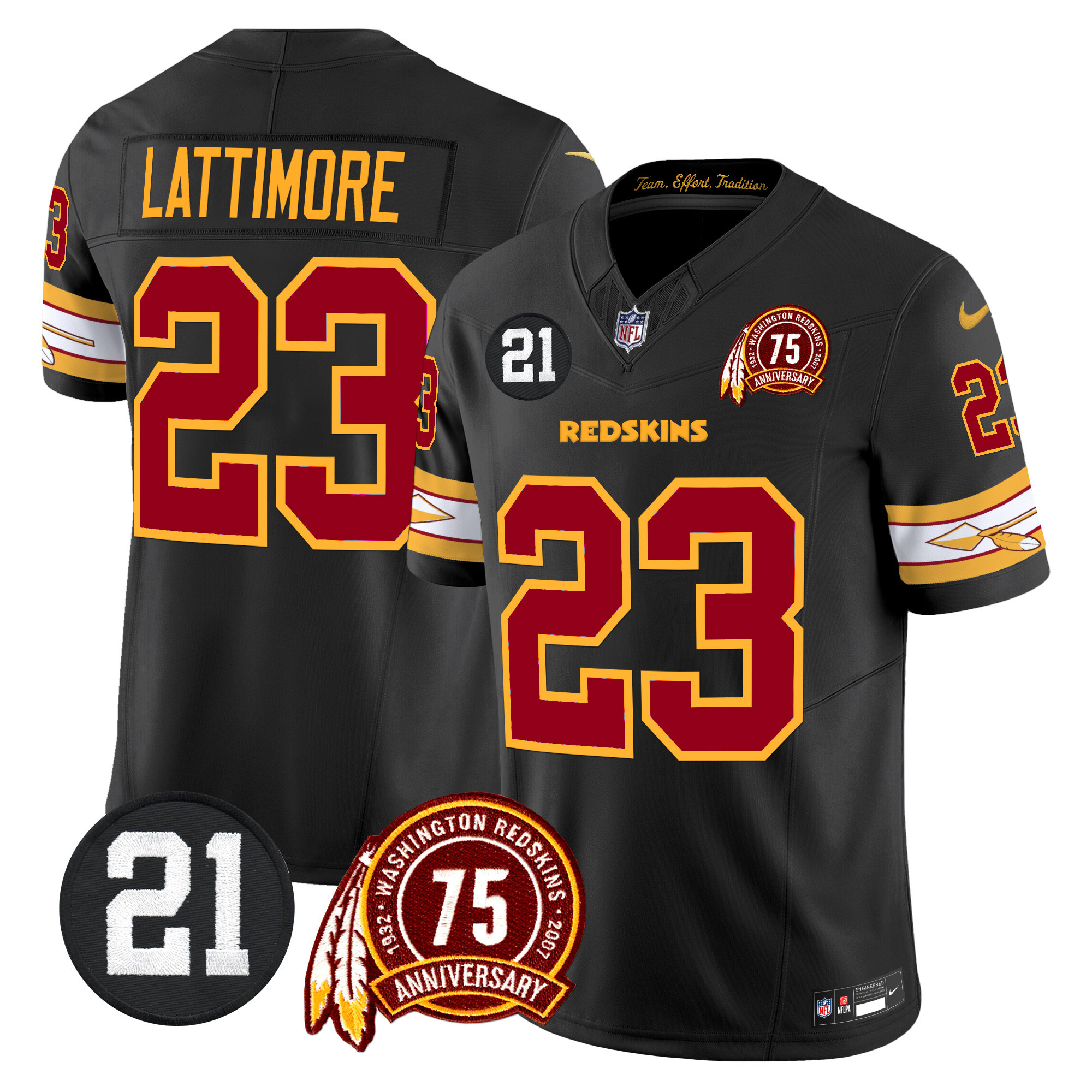 Marshon Lattimore Men's Washington Redskins 75th & Sean Taylor Patch Vapor Limited Black Jersey V2 - All Stitched