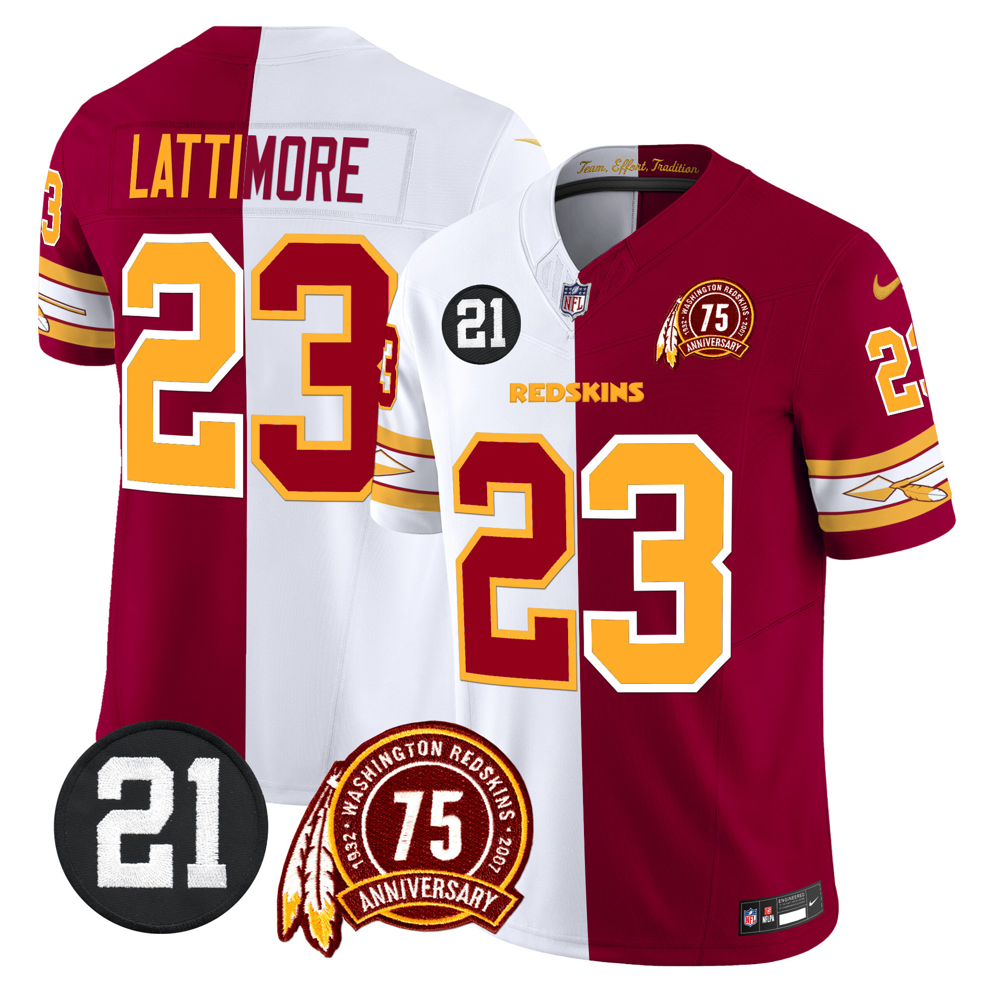 Marshon Lattimore Men's Washington Redskins 75th & Sean Taylor Patch Vapor Limited Half Jersey V2 - All Stitched