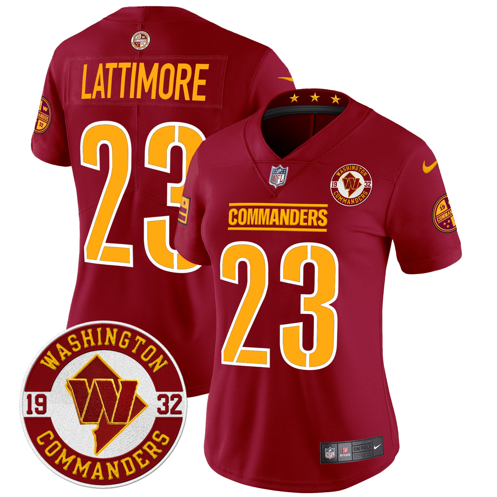 Marshon Lattimore Women's Washington Commanders 2024 Vapor Limited Burgundy Jersey - Est. 1932 Patch - All Stitched