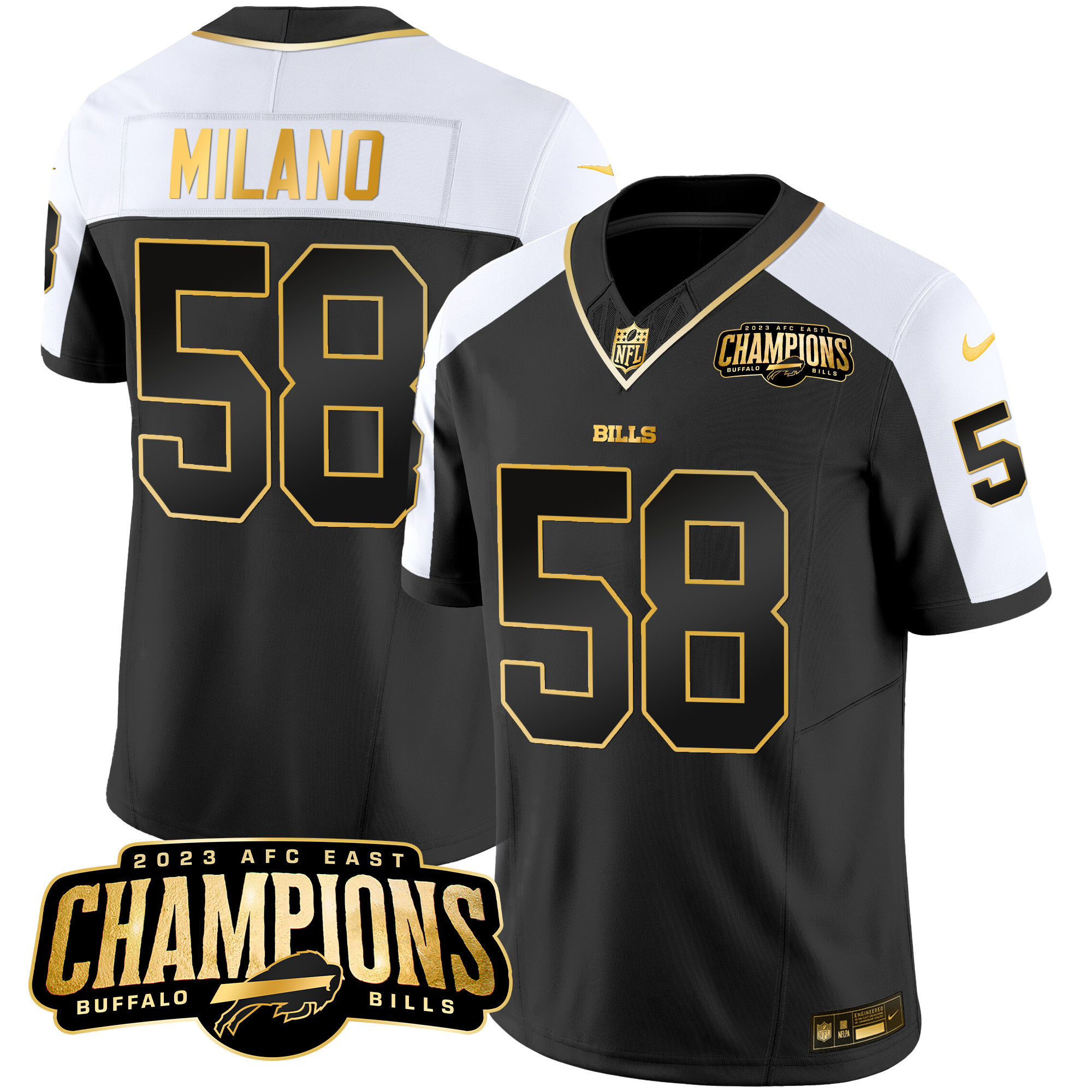 Matt Milano Men's Buffalo Bills 2023 AFC East Champions Patch Gold Vapor Alternate Jersey - All Stitched