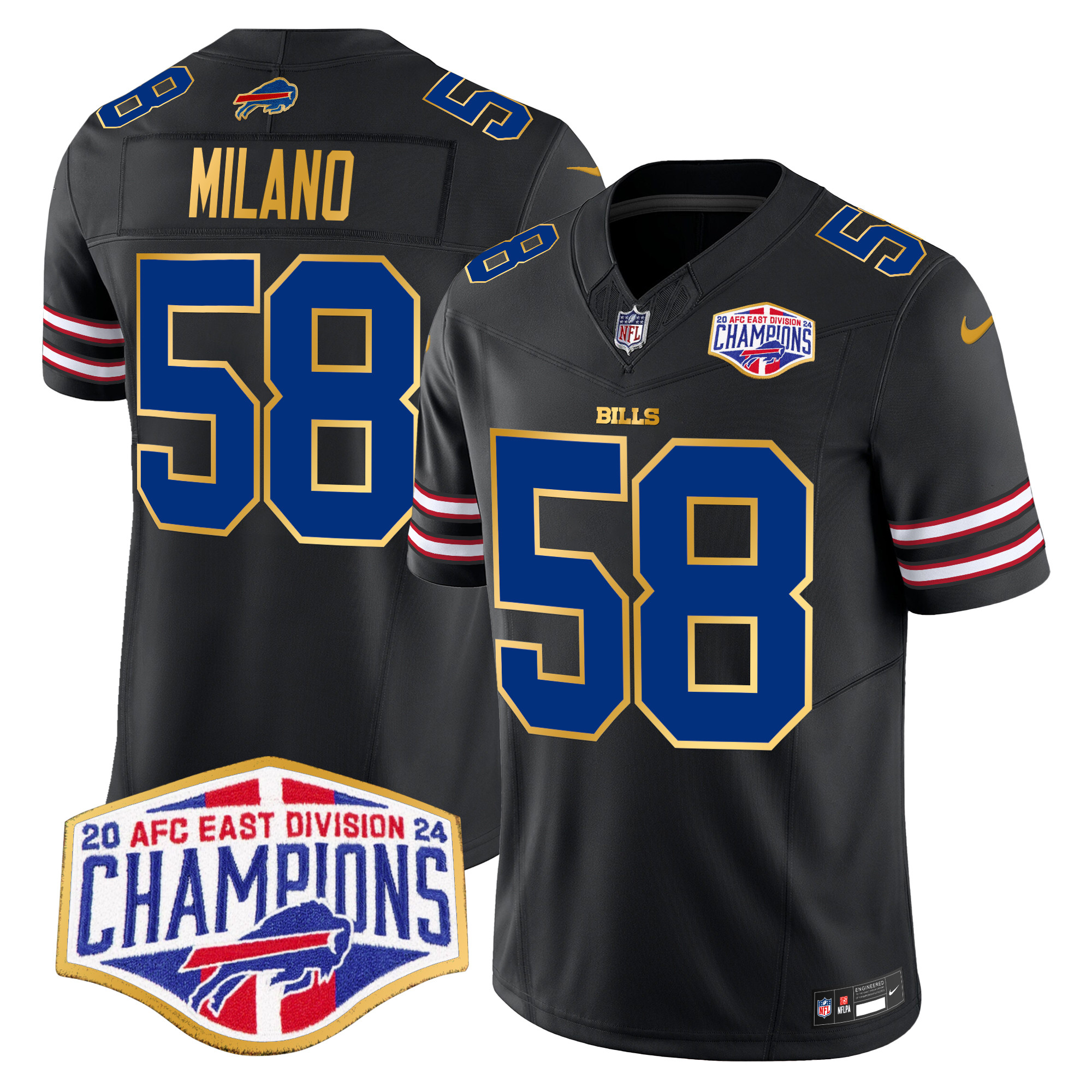 Matt Milano Men's Buffalo Bills 2024 AFC East Division Champions Gold Trim Vapor Limited Black Jersey - All Stitched