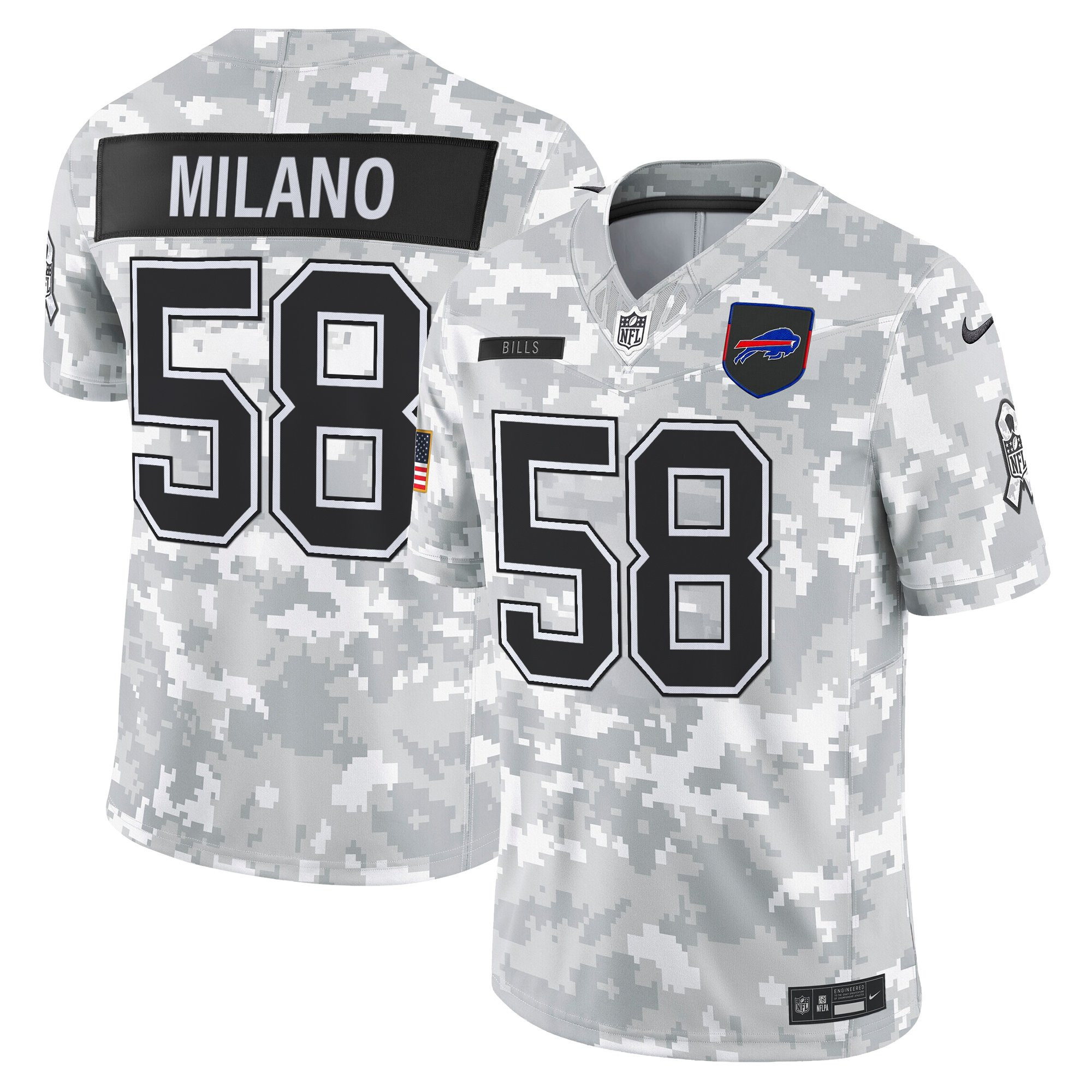 Matt Milano Men's Buffalo Bills 2025 Salute to Service Vapor Limited Arctic Camo Jersey - All Stitched