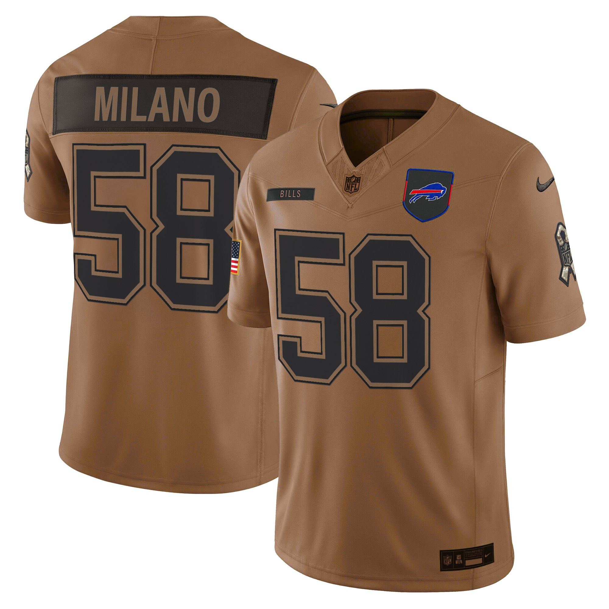 Matt Milano Men's Buffalo Bills 2025 Salute to Service Vapor Limited Brown Jersey - All Stitched