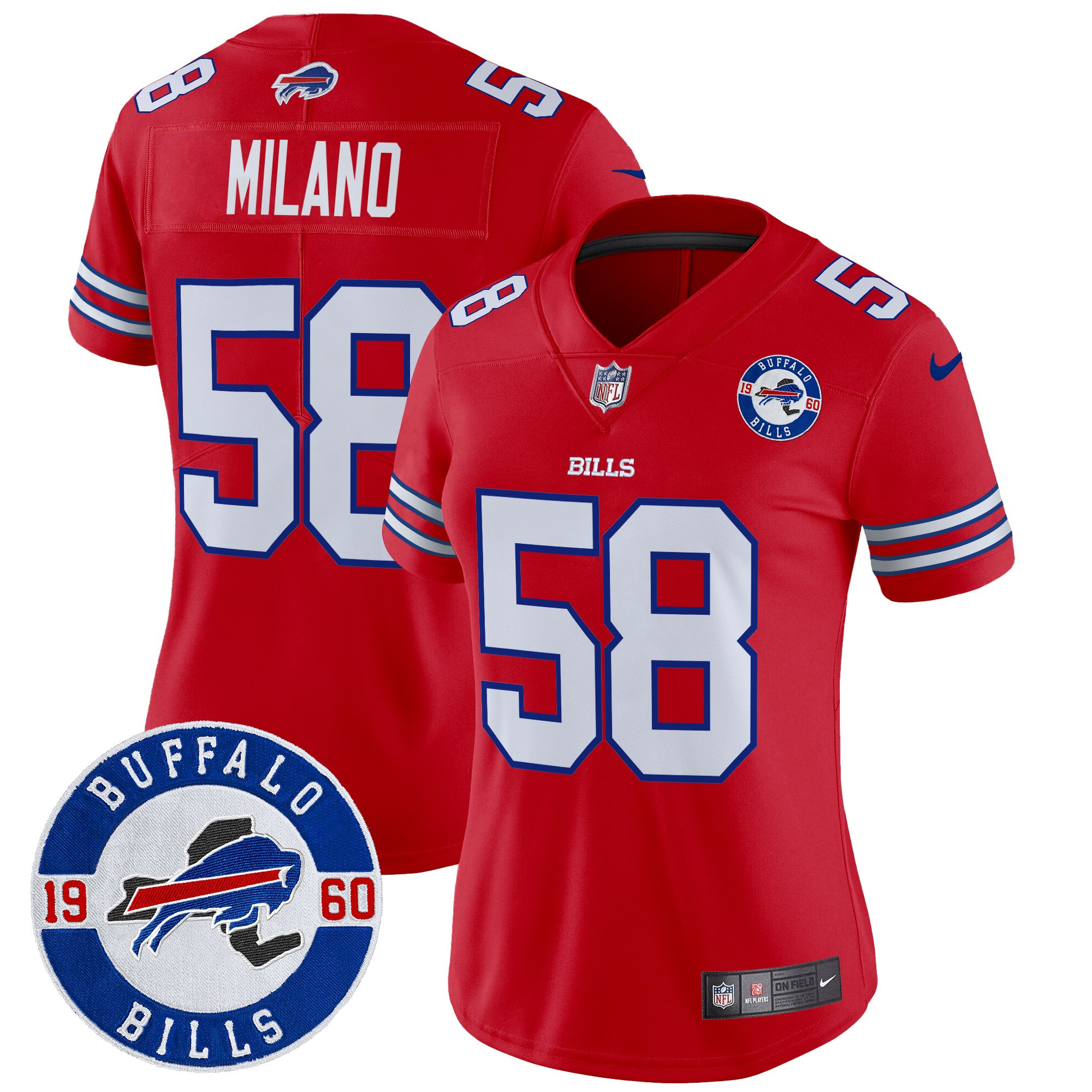 Matt Milano Women's Buffalo Bills 2024 Vapor Limited Red Jersey - Est. 1960 Patch - All Stitched