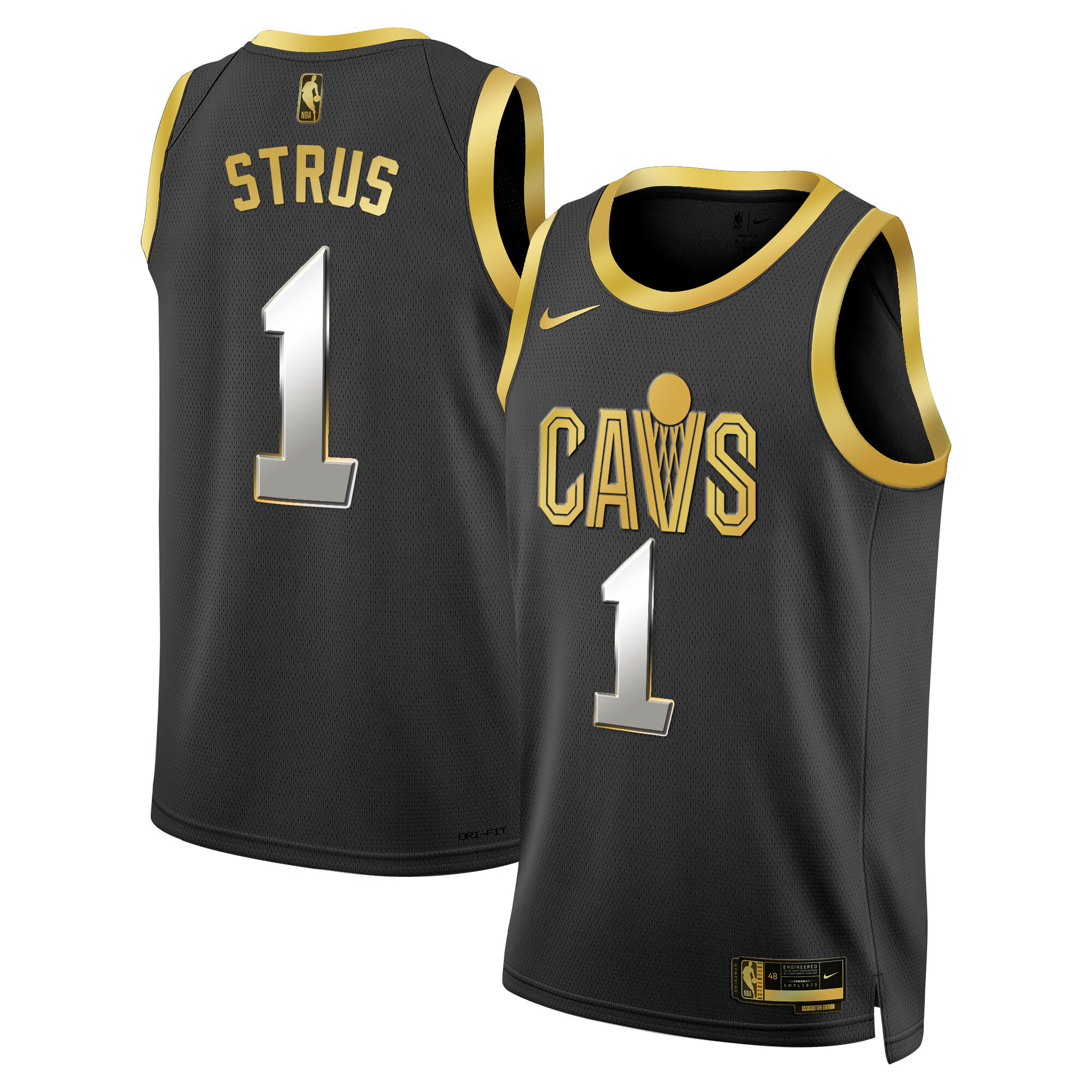 Max Strus Men's Cleveland Cavaliers Swingman Black Gold Jersey - All Stitched