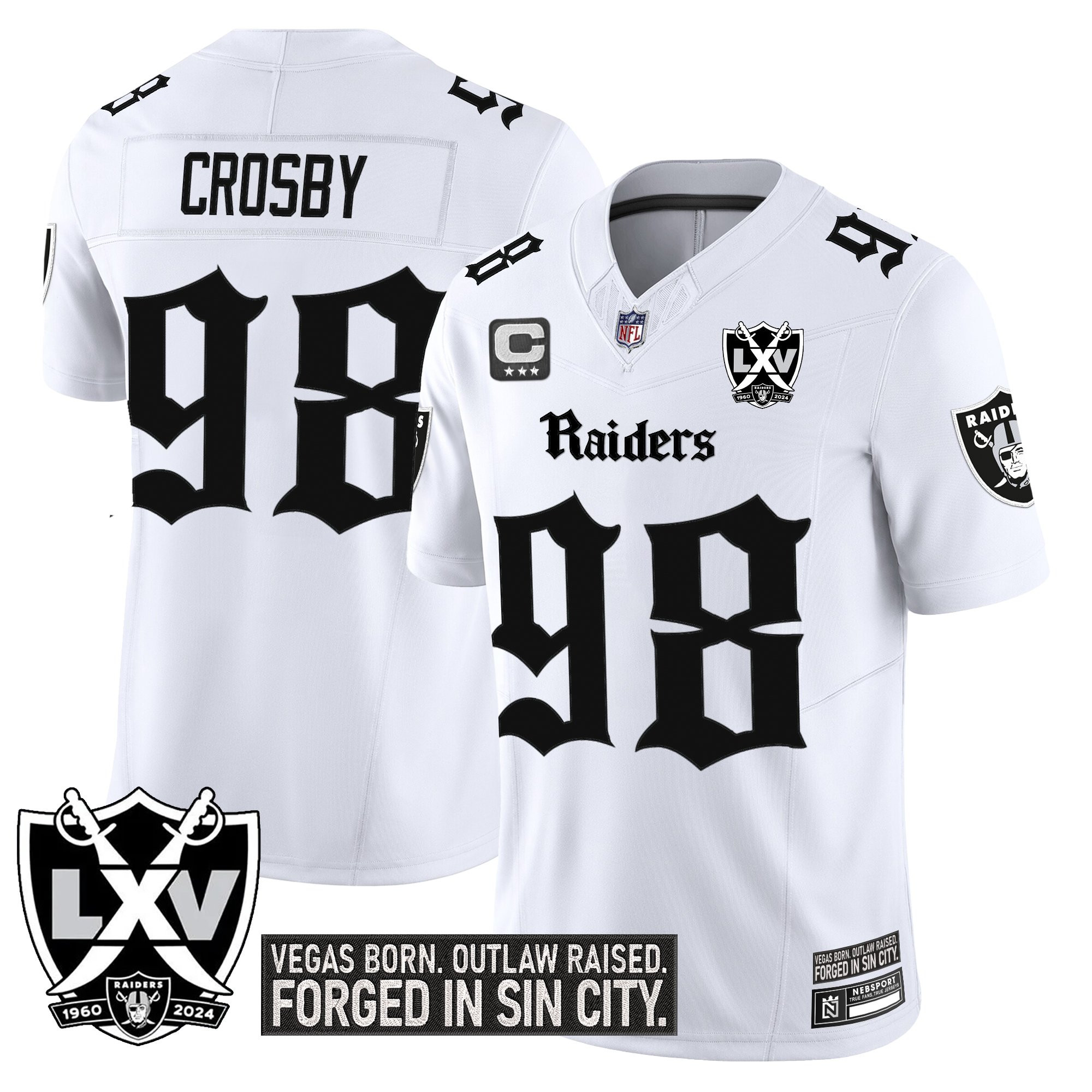 Maxx Crosby Men's Las Vegas Raiders Gothic Sin City Shadows Edition Vapor Limited White Jersey - All Stitched