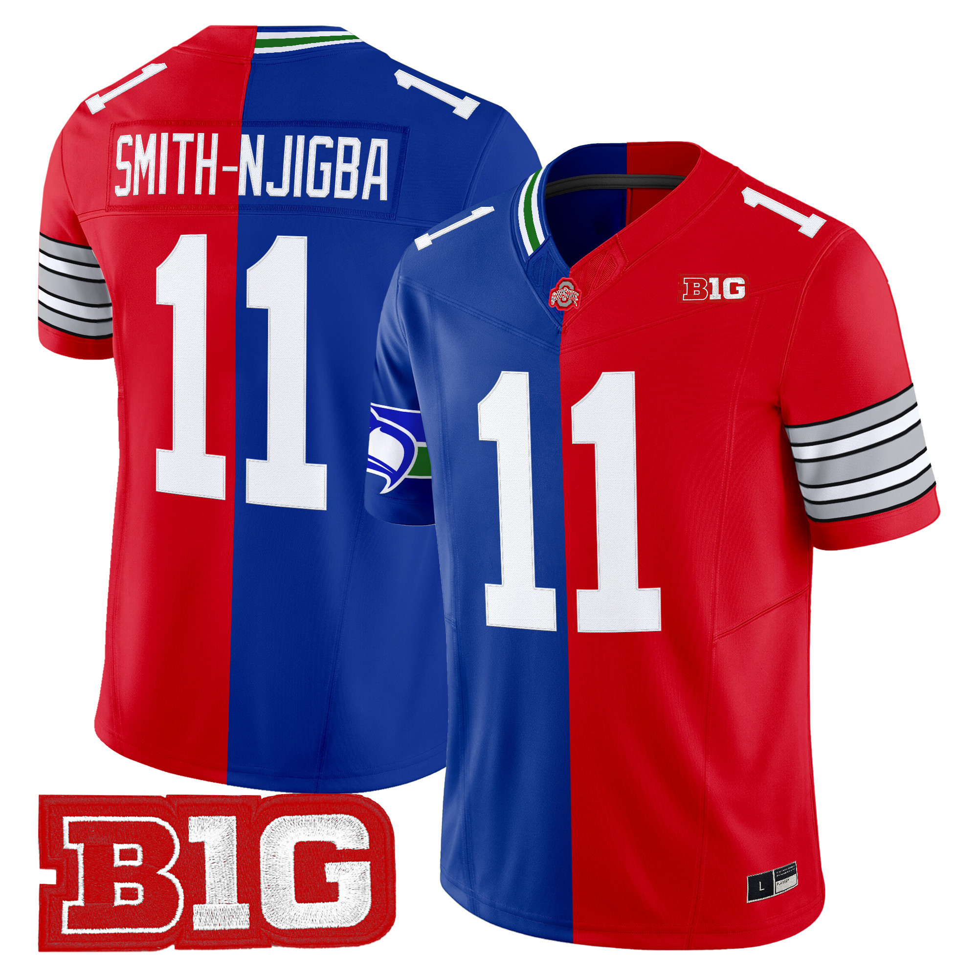 Men's #11 Jaxon Smith-Njigba Seattle Seahawks Split Vapor Limited Royal-Red Jersey - All Stitched