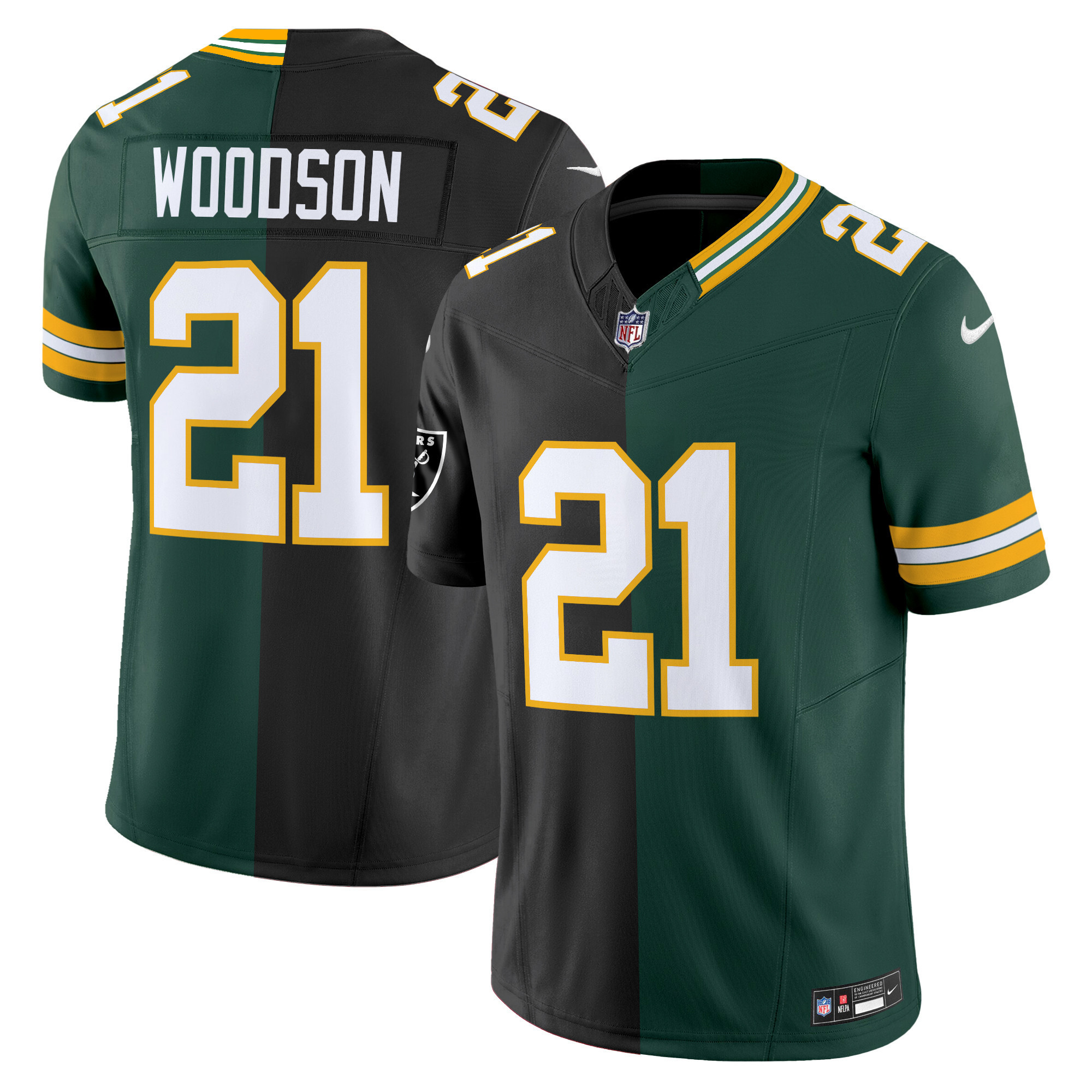 Men's #21 Raiders - Packers Charles Woodson Green Bay Packers Split Vapor Limited Jersey - All Stitched