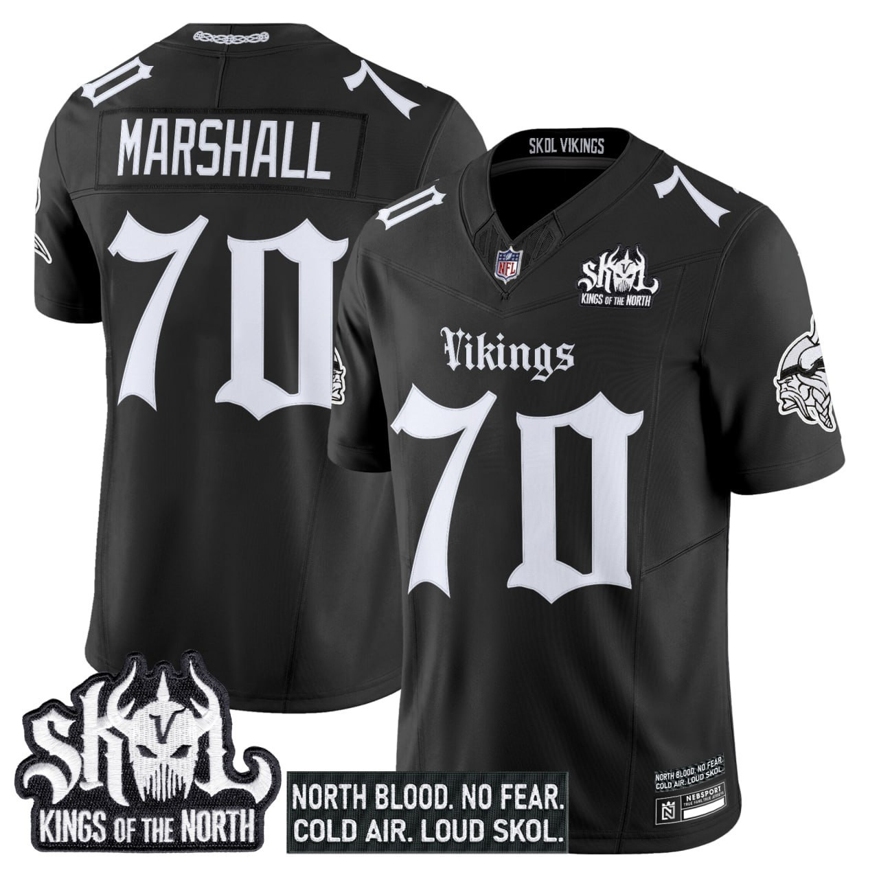 Men's #70 Marshall Minnesota Vikings Gothic Norseblood Edition Vapor Limited Black Jersey - All Stitched