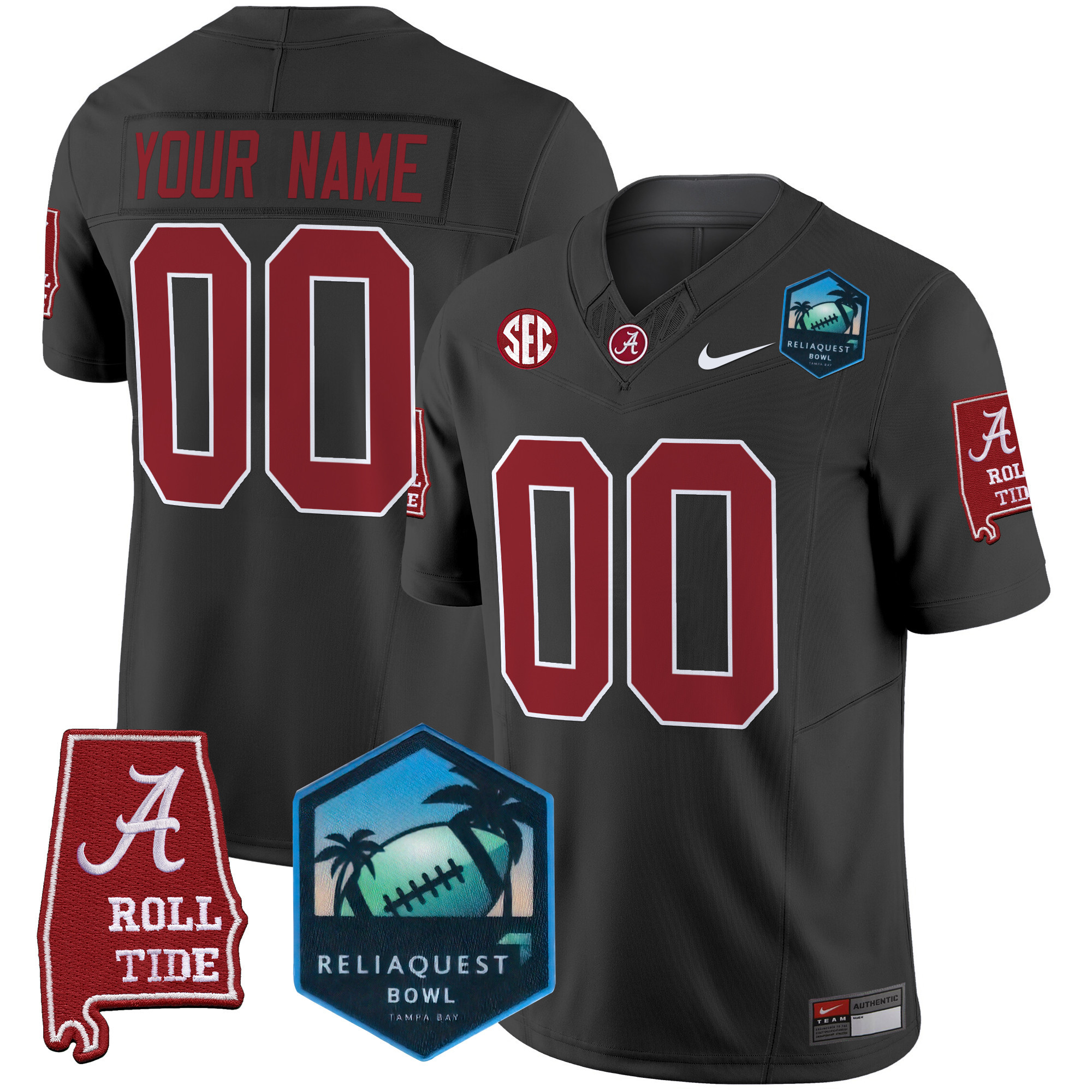 Men's Alabama Crimson Tide 2025 ReliaQuest Bowl Patch Vapor Limited Custom Black Jersey - All Stitched
