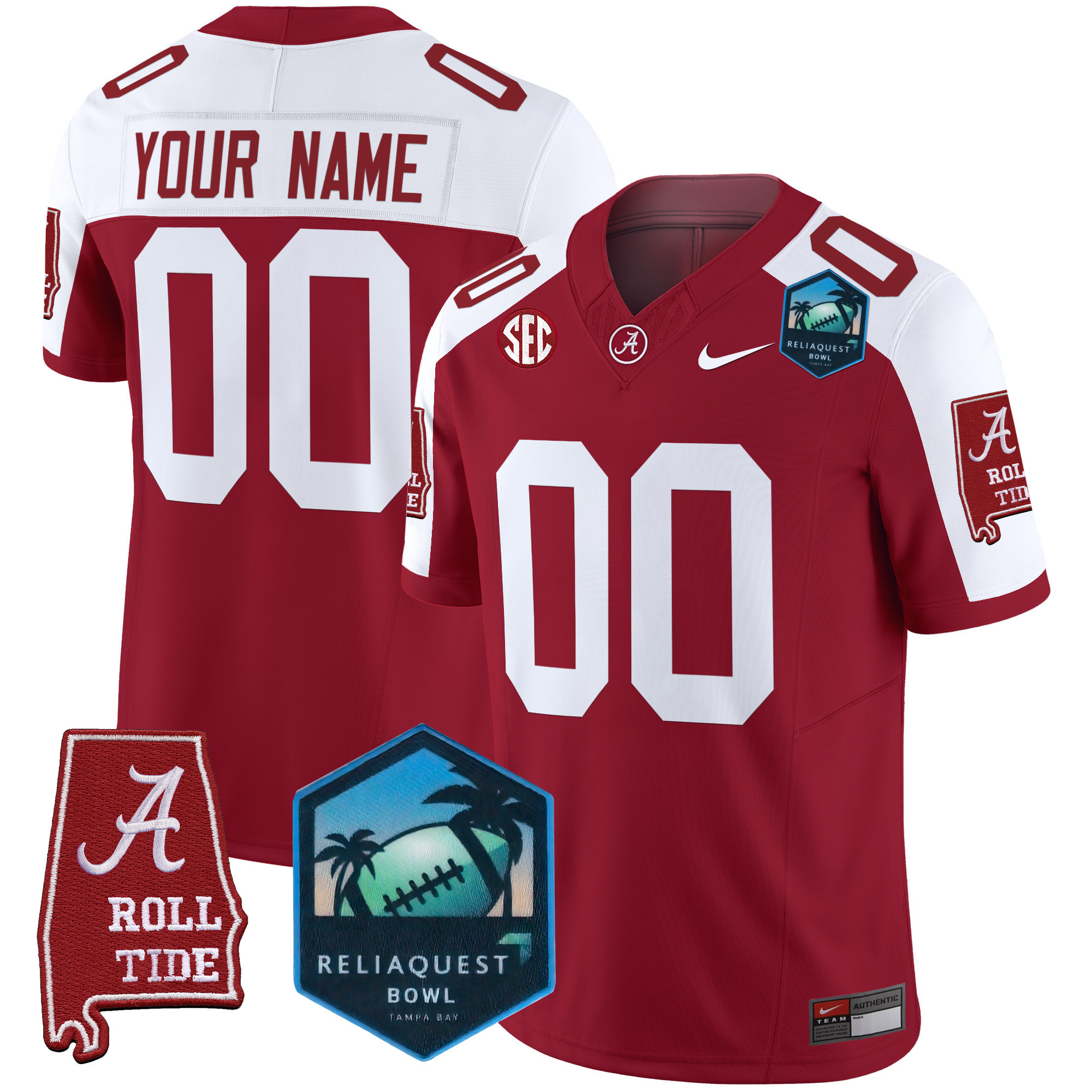 Men's Alabama Crimson Tide 2025 ReliaQuest Bowl Patch Vapor Limited Custom Crimson Alternate Jersey - All Stitched