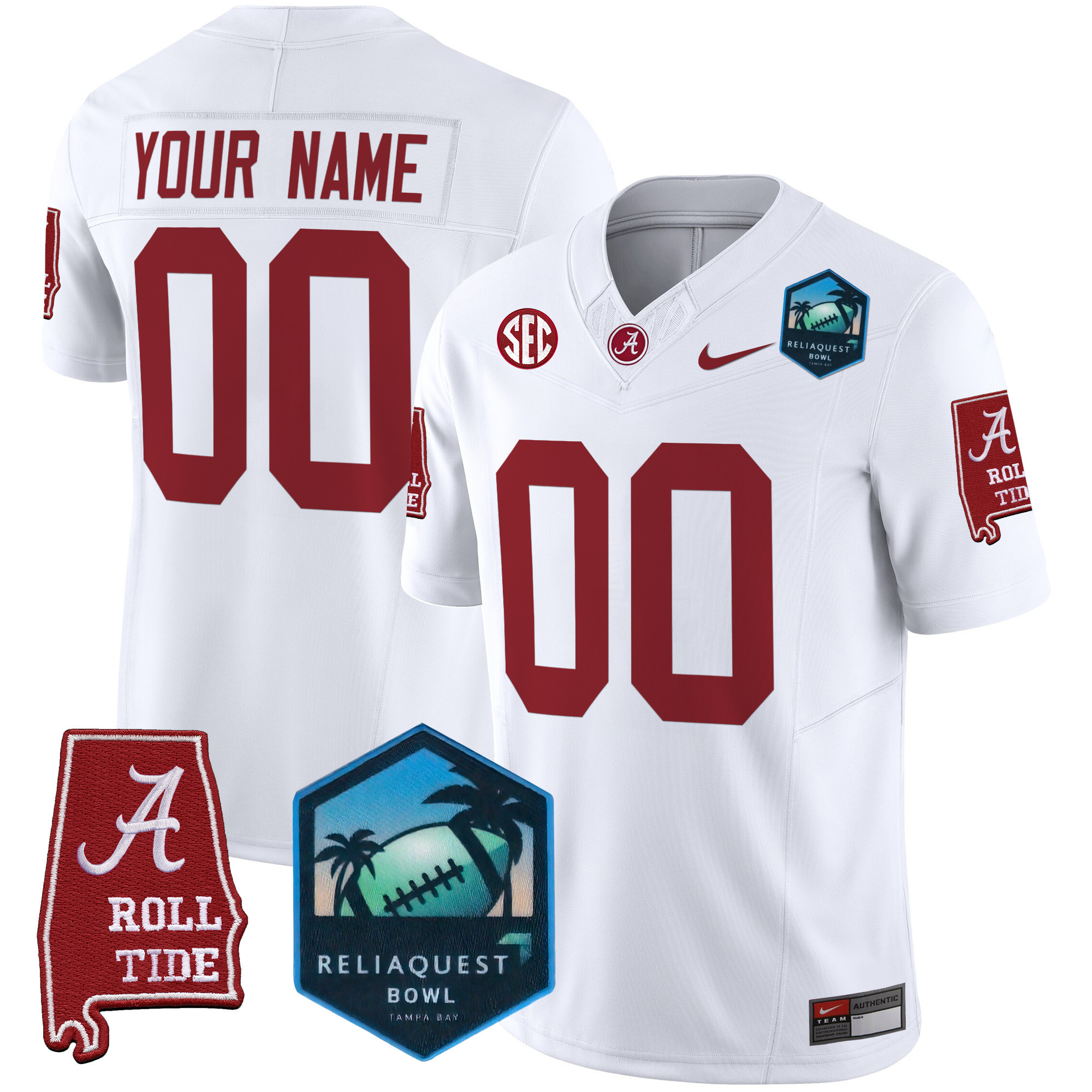 Men's Alabama Crimson Tide 2025 ReliaQuest Bowl Patch Vapor Limited Custom White Jersey - All Stitched