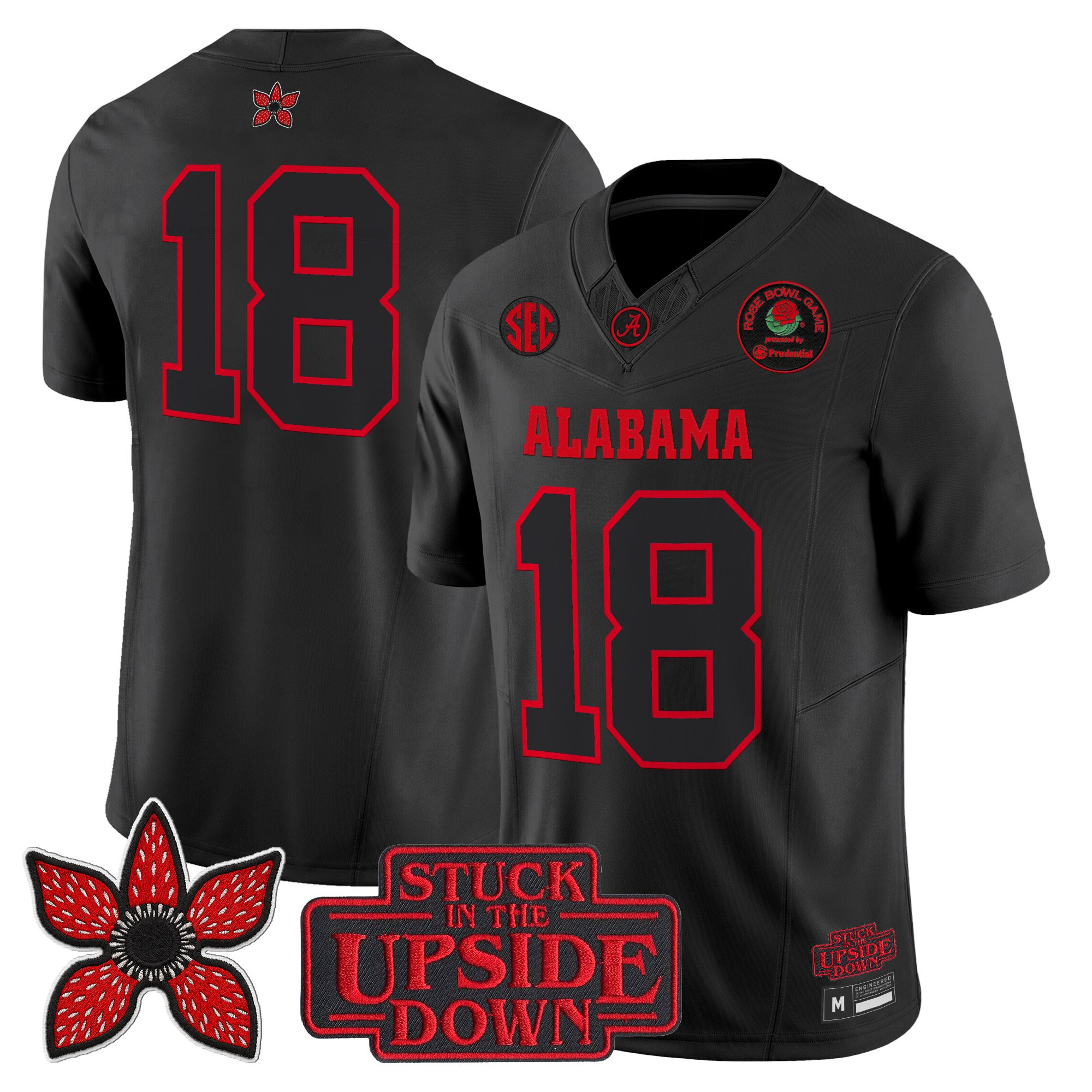 Men's Alabama Crimson Tide Stranger Things Edition Vapor Limited #18 Crimson Jersey - 2025 Rose Bowl Patch - All Stitched