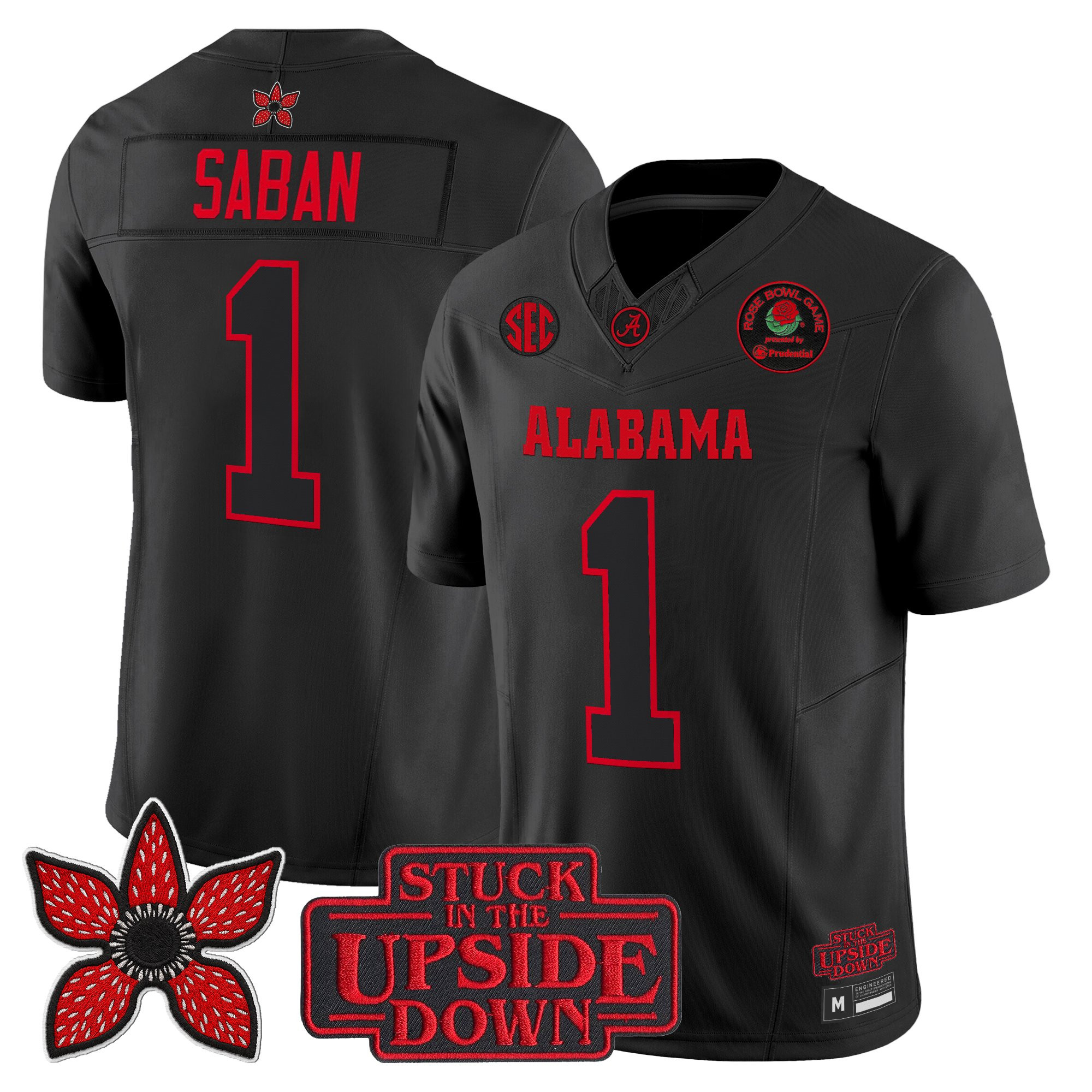 Men's Alabama Crimson Tide Stranger Things Edition Vapor Limited Nick Saban Jersey - 2025 Rose Bowl Patch - All Stitched
