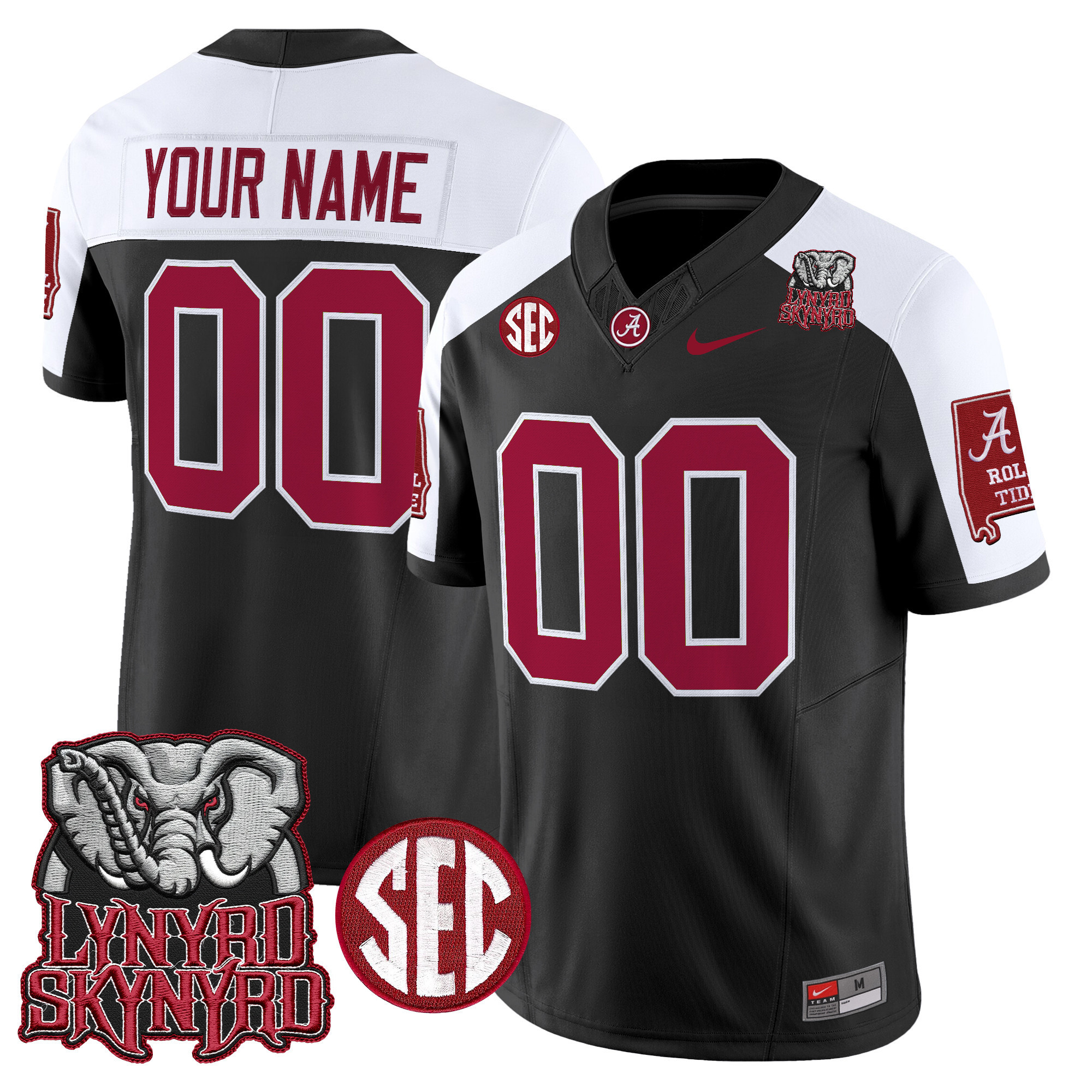 Men's Alabama Crimson Tide x Lynyrd Skynyrd Vapor Limited Custom Black Alternate Jersey - Alabama Map - All Stitched