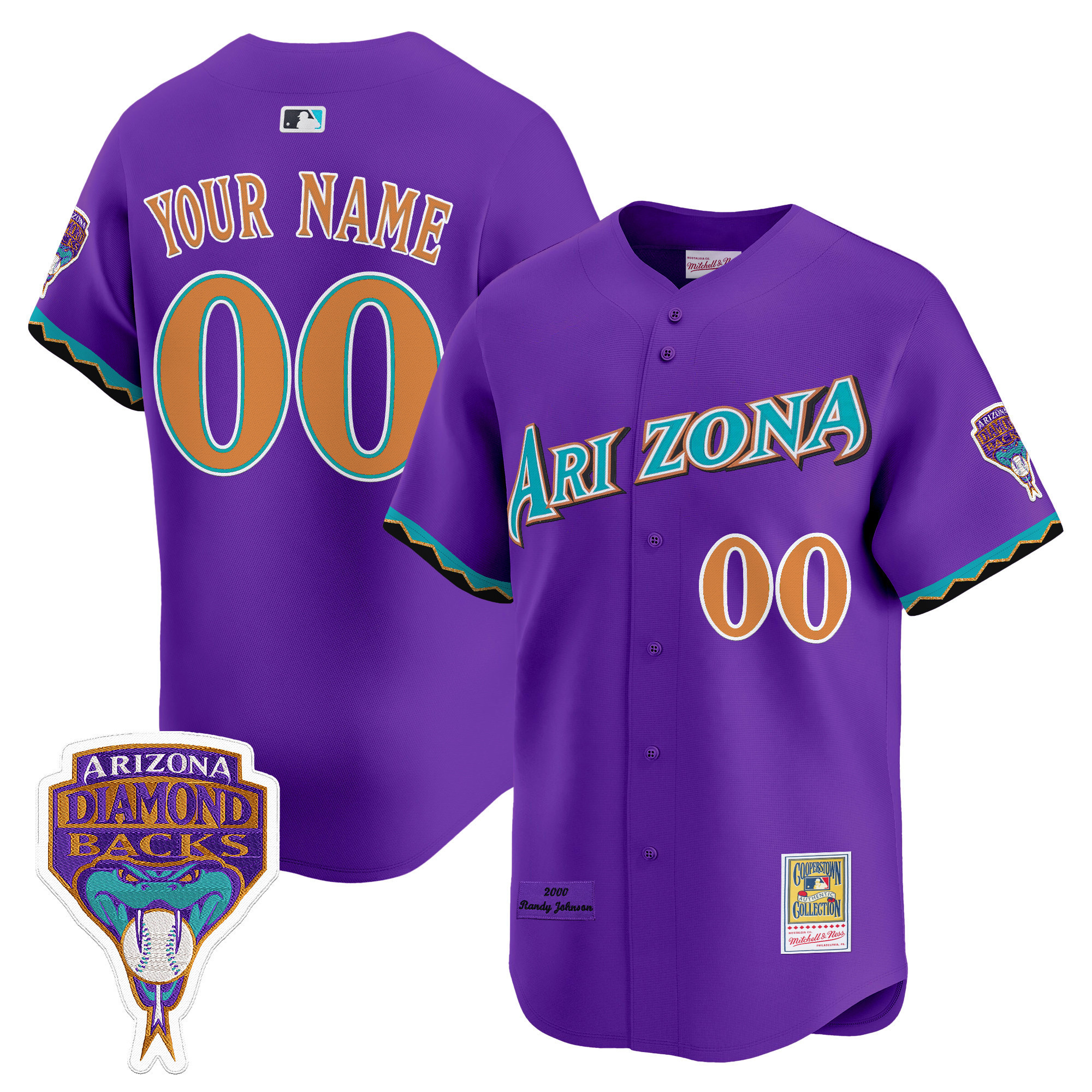 Men's Arizona Diamondbacks Randy Johnson Patch 2000 Cooperstown Throwback Custom Jersey - All Stitched