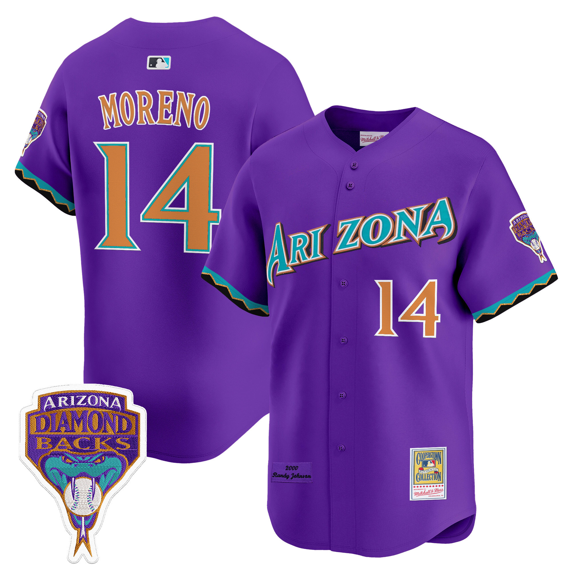 Men's Arizona Diamondbacks Randy Johnson Patch 2000 Cooperstown Throwback Gabriel Moreno Jersey - All Stitched