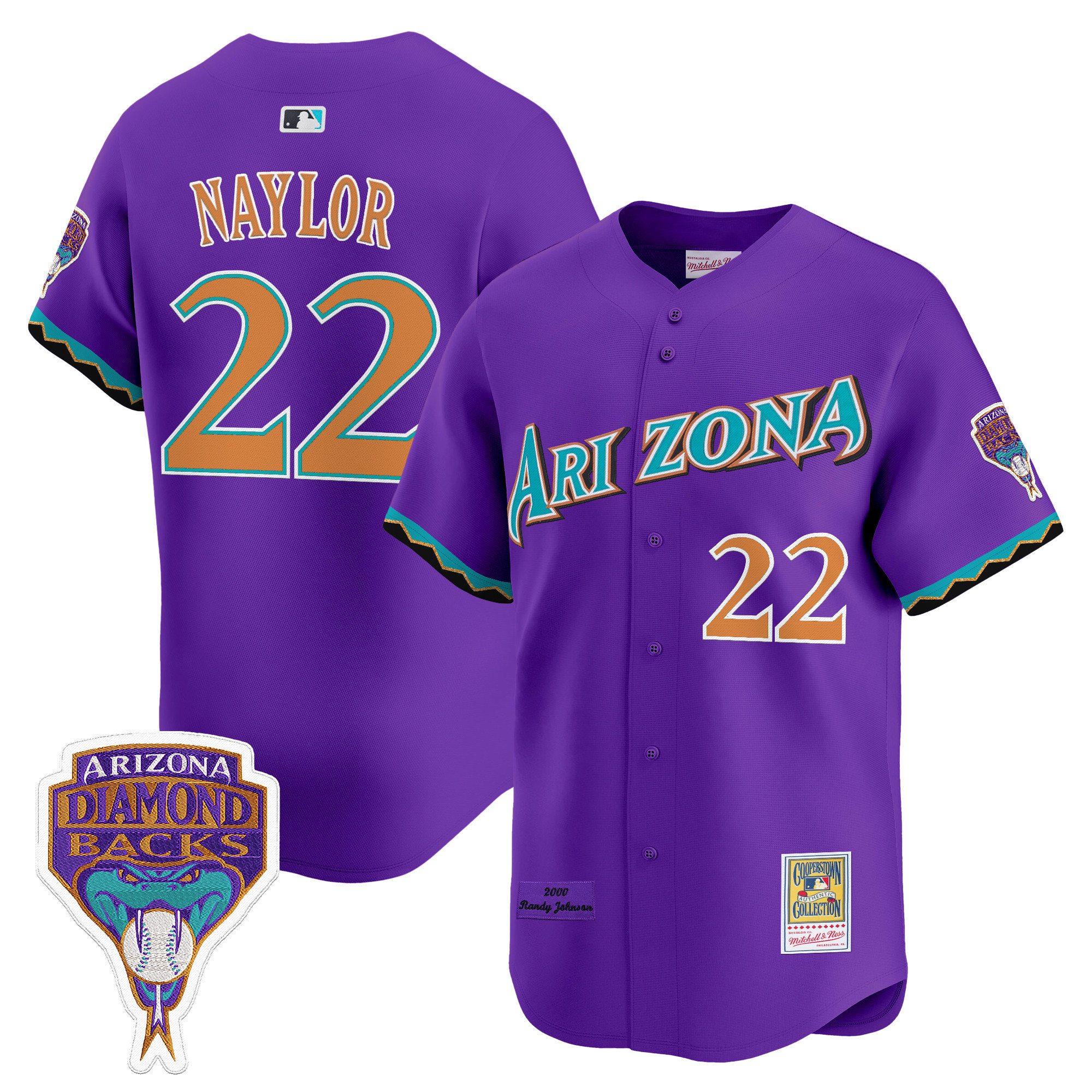 Men's Arizona Diamondbacks Randy Johnson Patch 2000 Cooperstown Throwback Josh Naylor Jersey - All Stitched