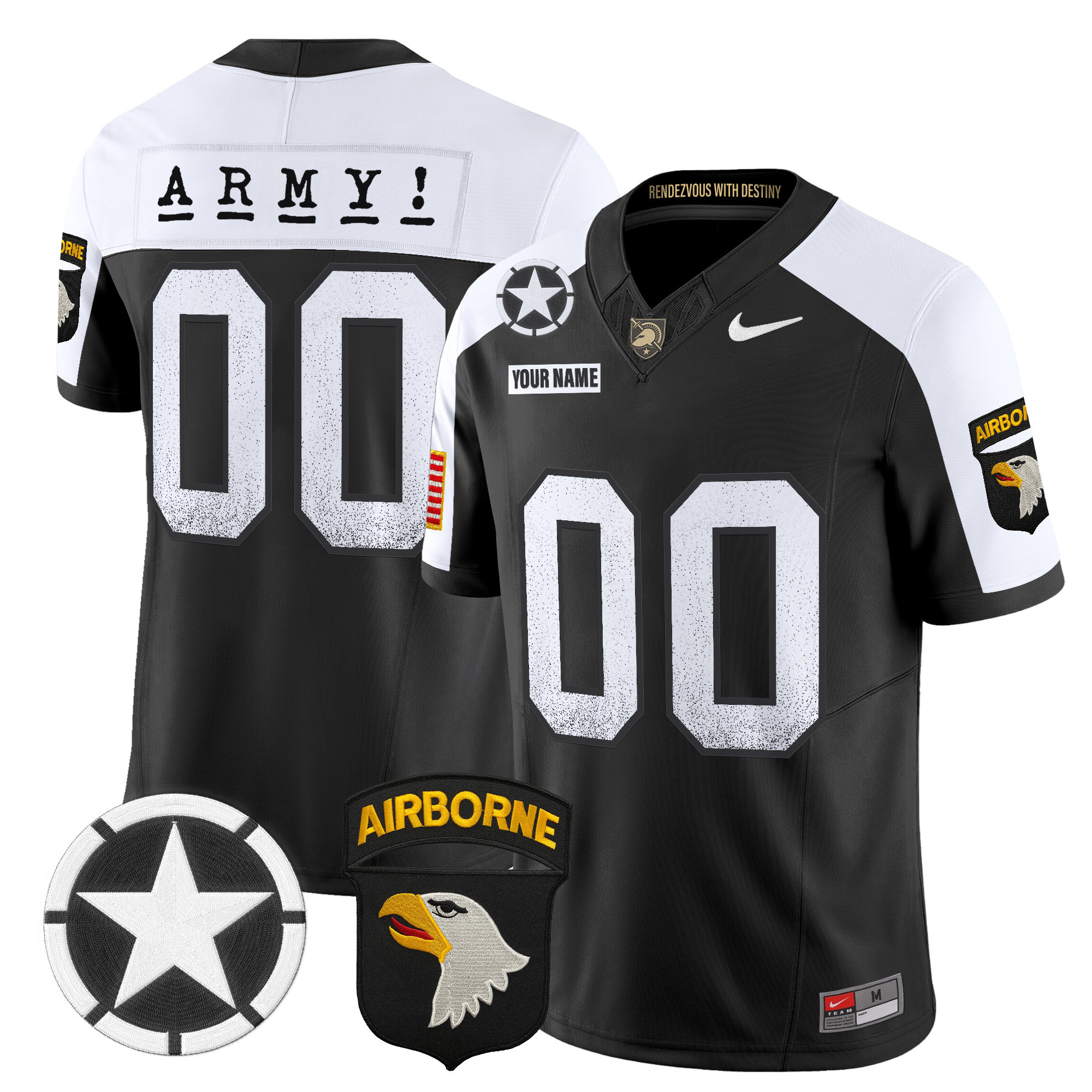 Men's Army Black Knights 2025 Screaming Eagles Vapor Limited Custom Black Alternate Jersey - All Stitched