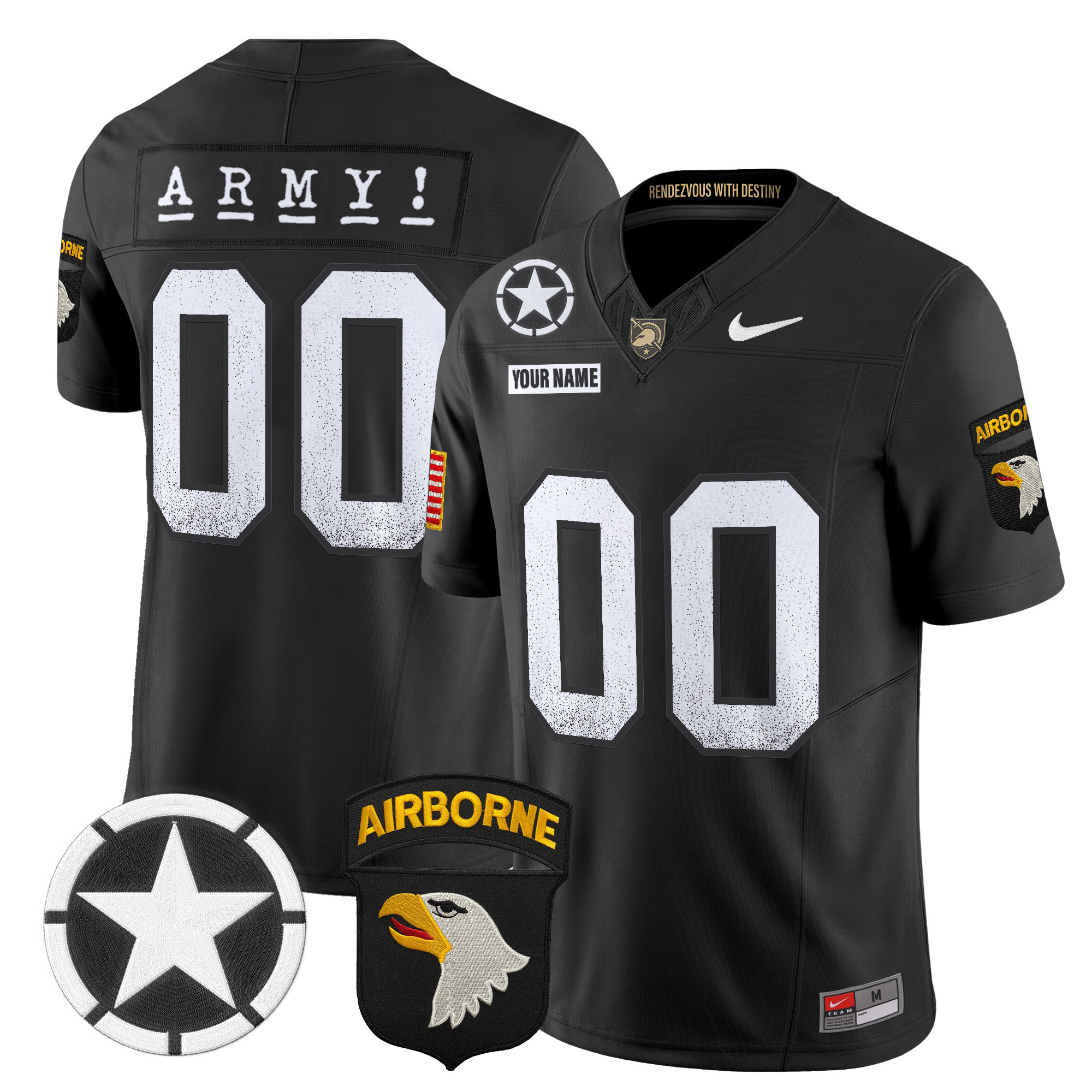 Men's Army Black Knights 2025 Screaming Eagles Vapor Limited Custom Black Jersey - All Stitched