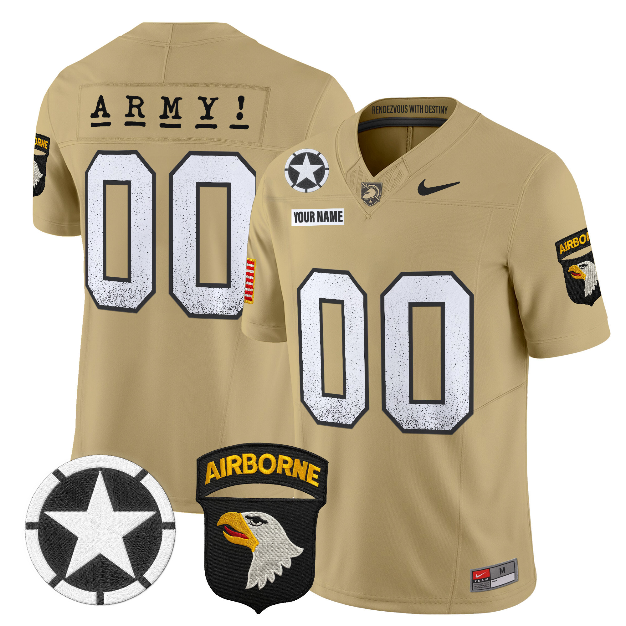 Men's Army Black Knights 2025 Screaming Eagles Vapor Limited Custom Tan Jersey - All Stitched