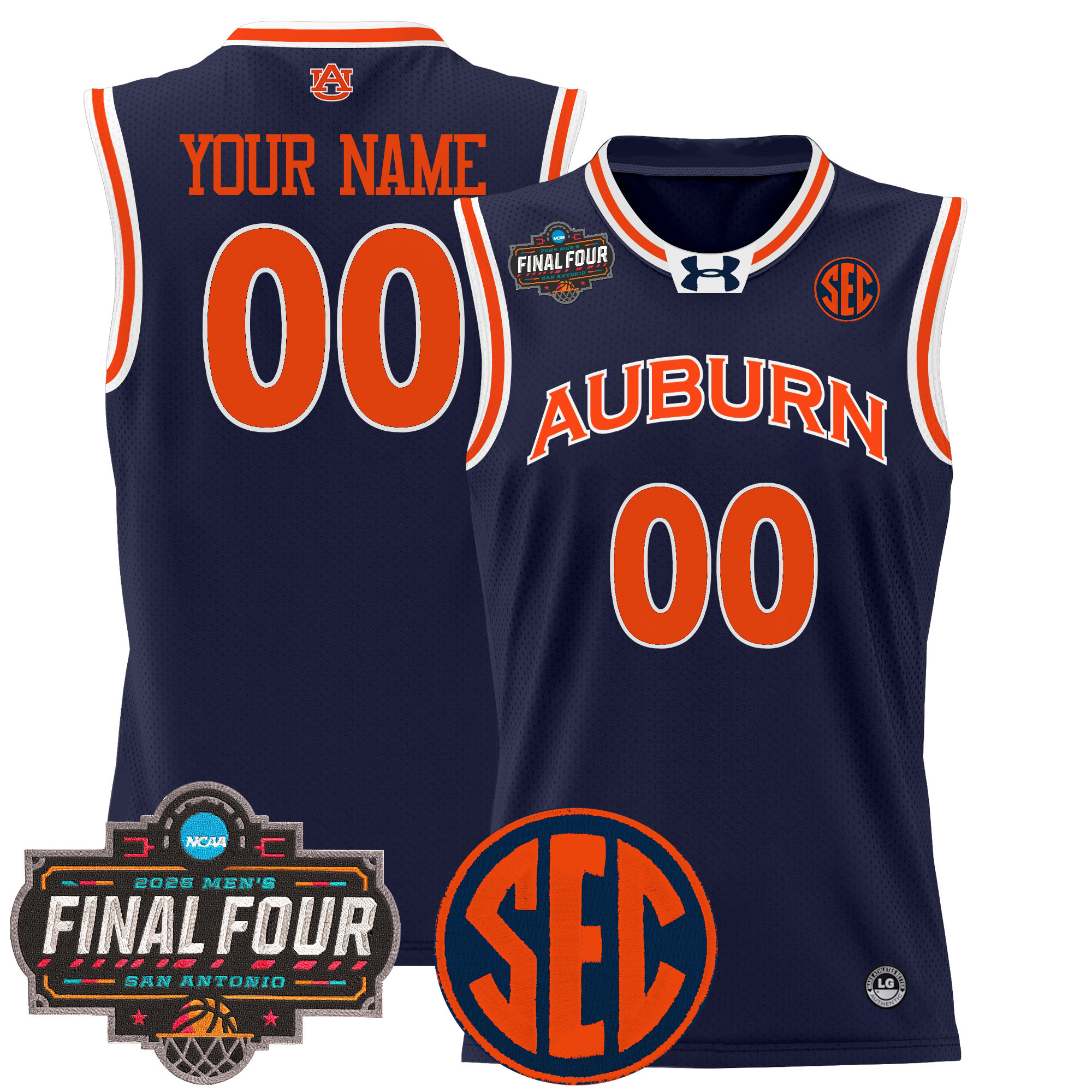 Men's Auburn Tigers 2025 Final Four Patch Lightweight Basketball Custom Navy Jersey - All Stitched